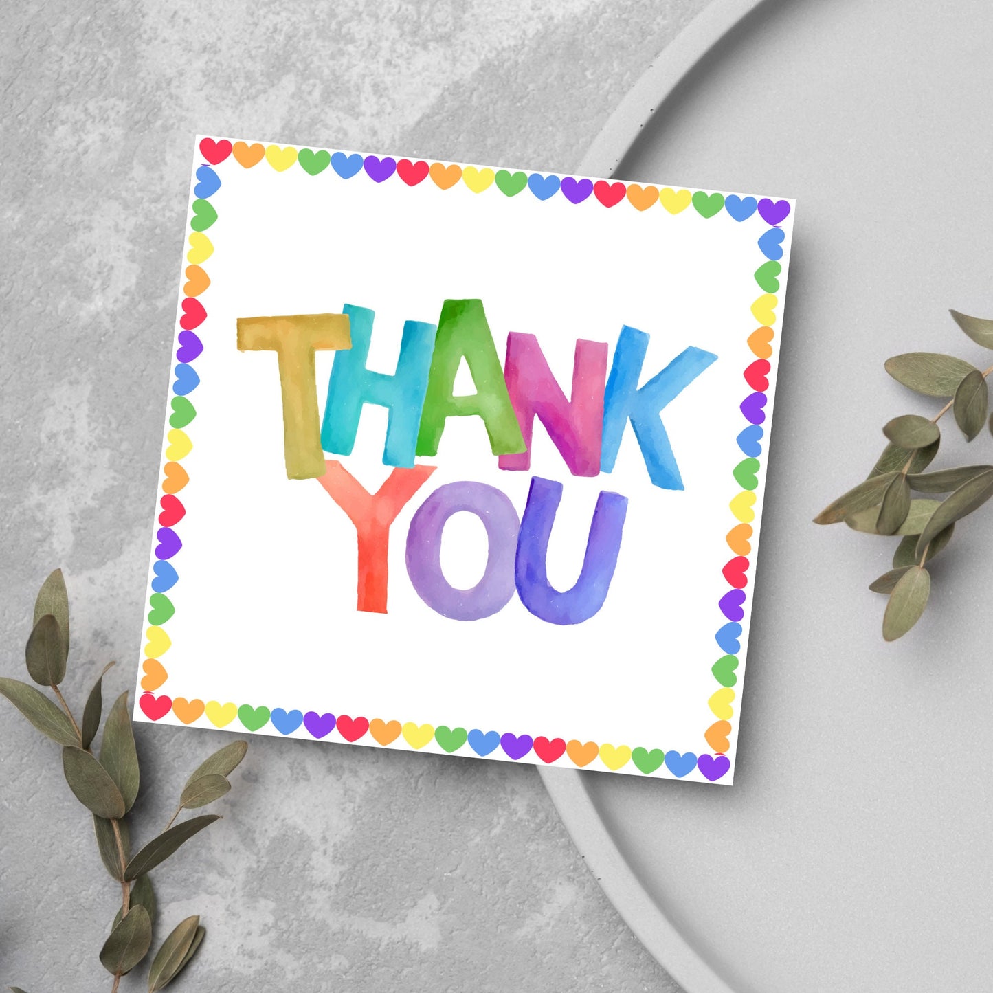 rainbow hearts thanks card