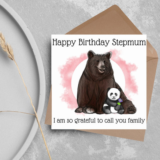 brown bear and panda stepmother birthday card