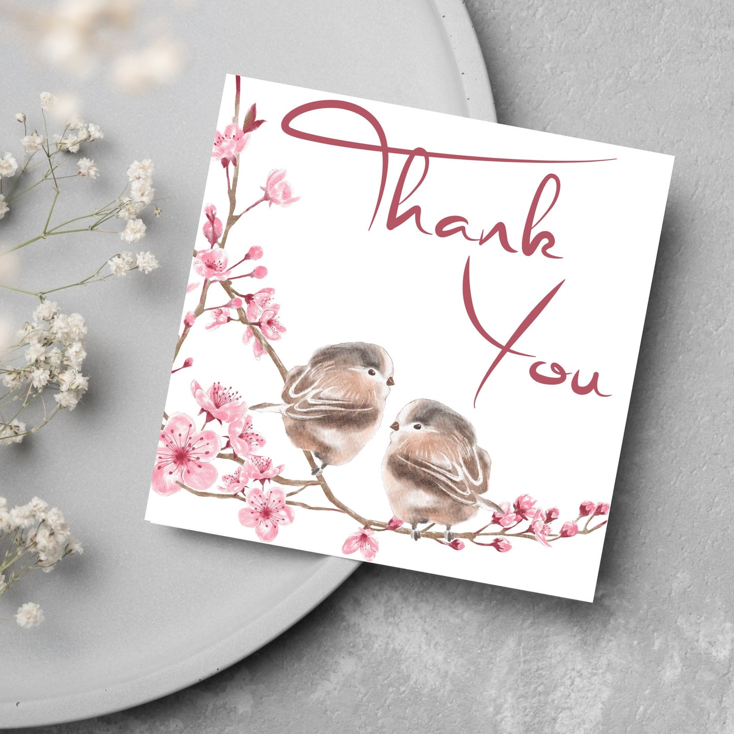 watercolour birds on cherry blossom branch
