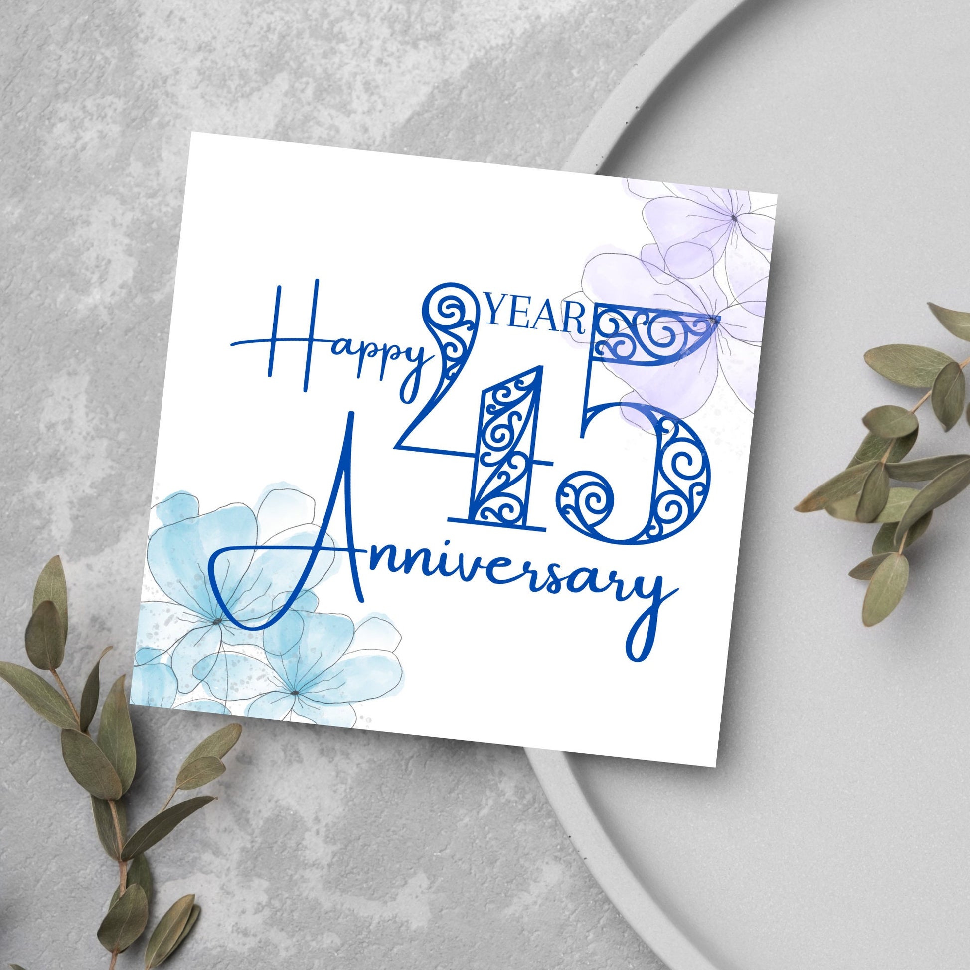 blue traditional 45th wedding anniversary card with flowers