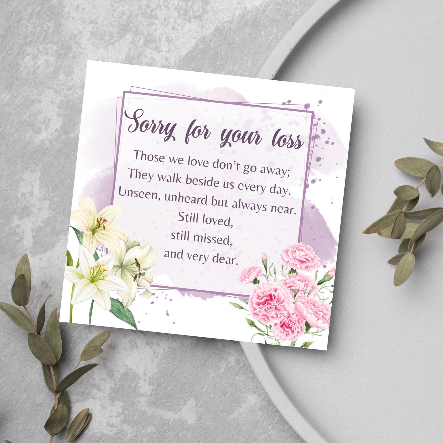 watercolour floral sympathy card with poem