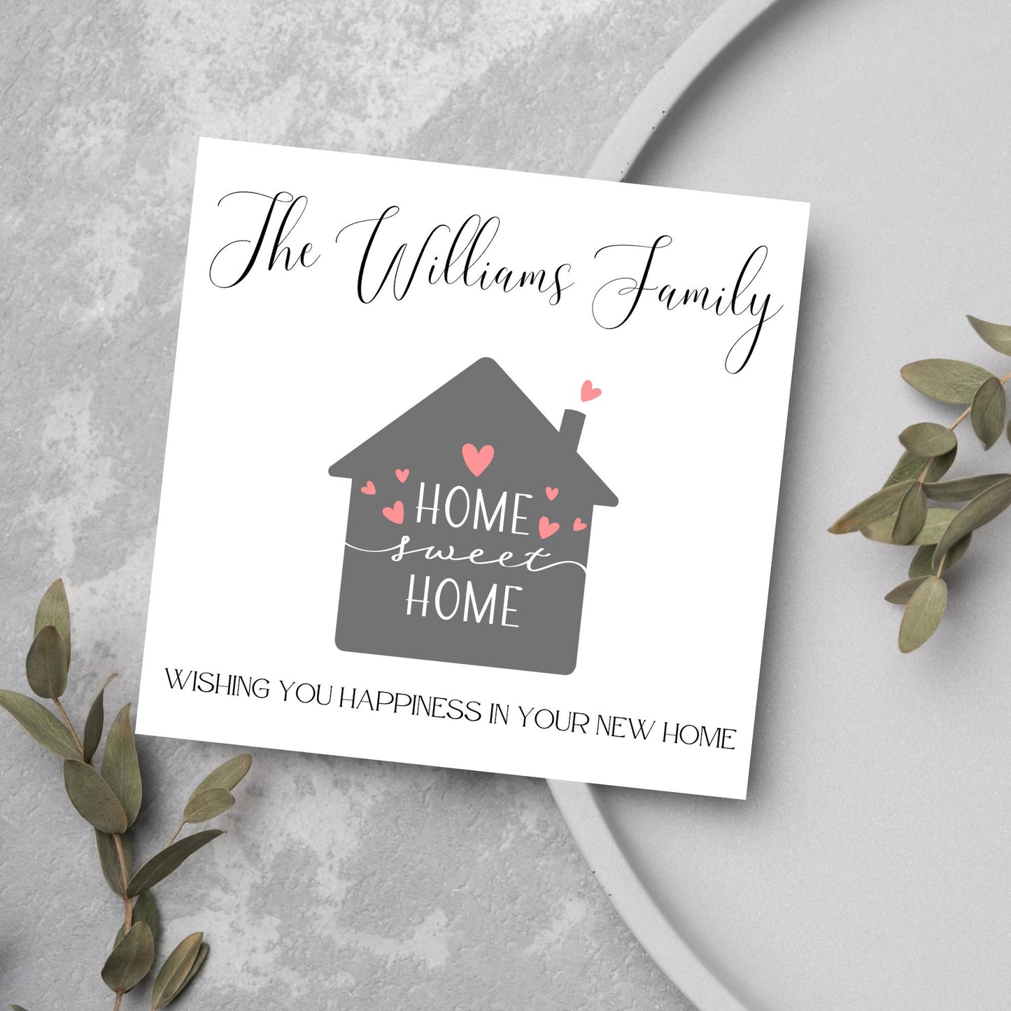 personalised family home sweet home card with house outline