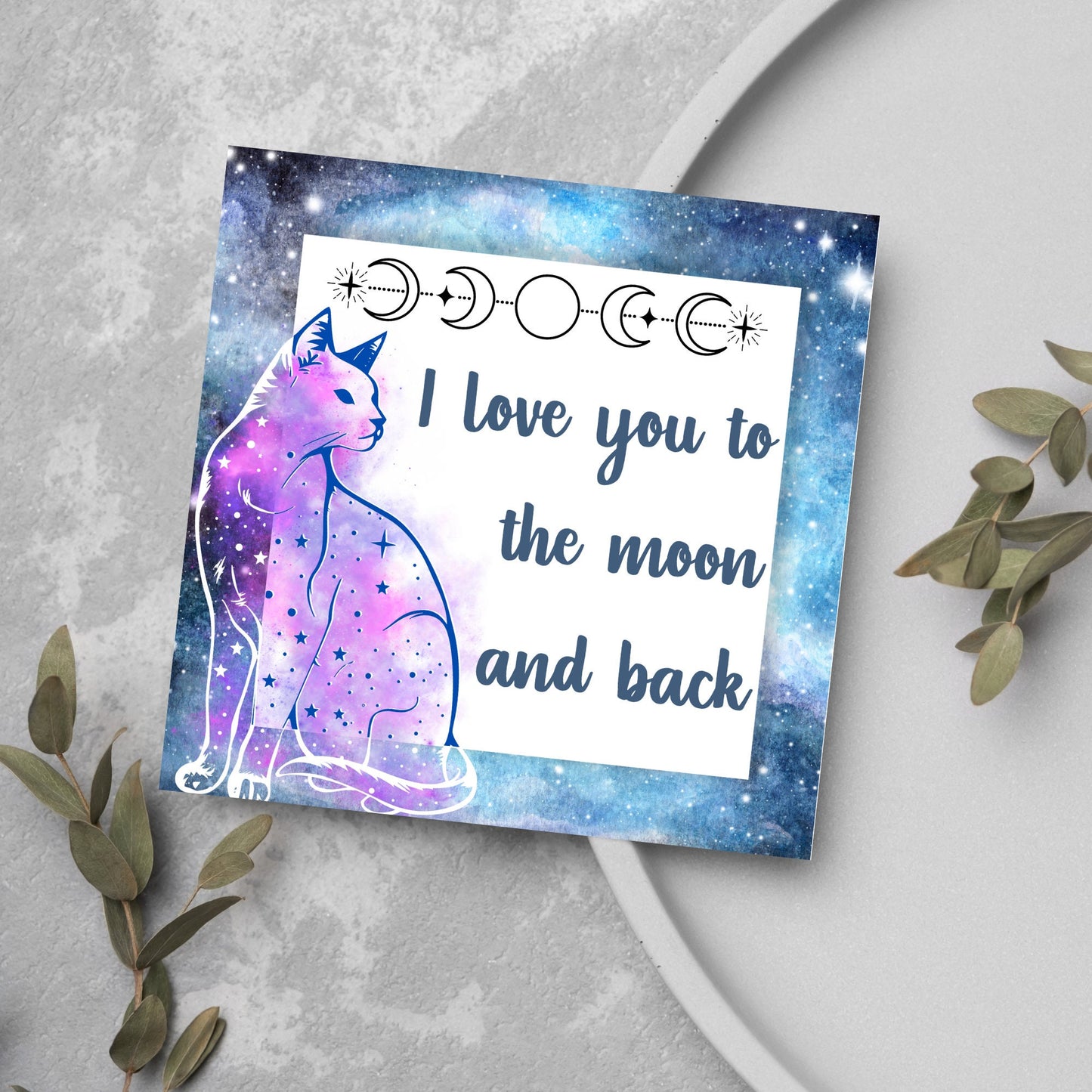 galaxy love card with stars and cat