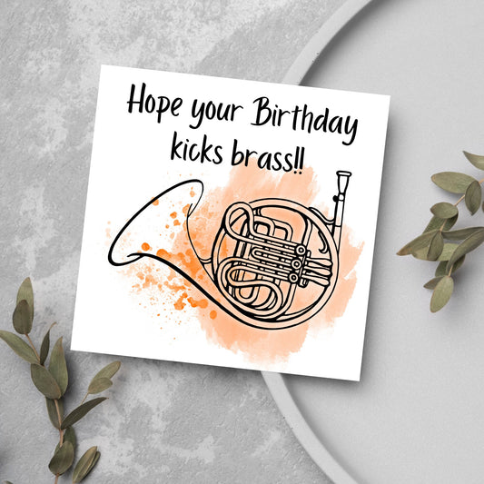 watercolour Birthday card with french horn