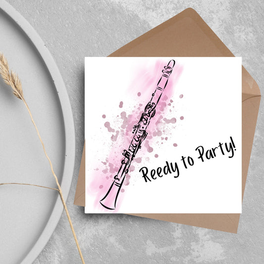 woodwind clarinet watercolour pink card