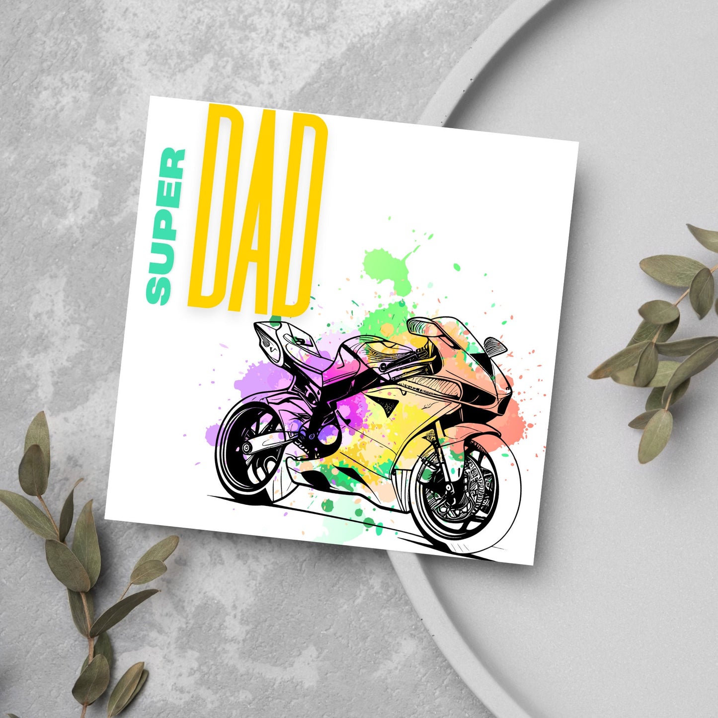 paint splash colourful motorbike card for dad