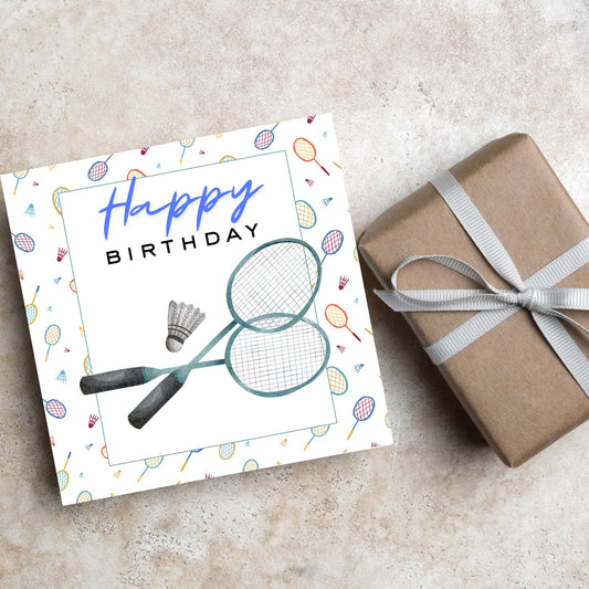 elegant birthday card with badminton design