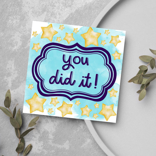 blue you did it card with stars