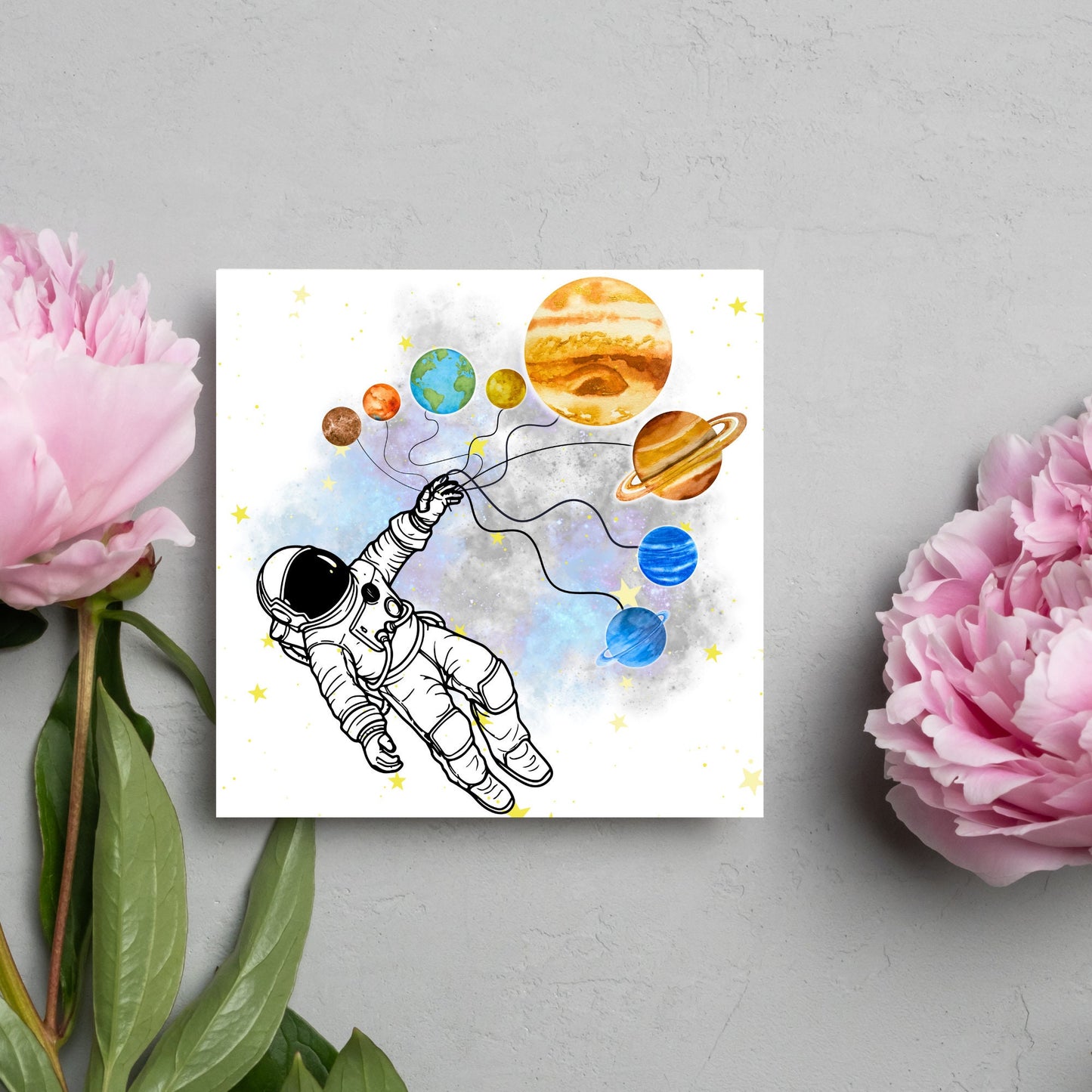 Astronomy Birthday Card, Spaceman Birthday Card, Planets Birthday Card, Lunar Celebration Card, Astronomer Birthday Card