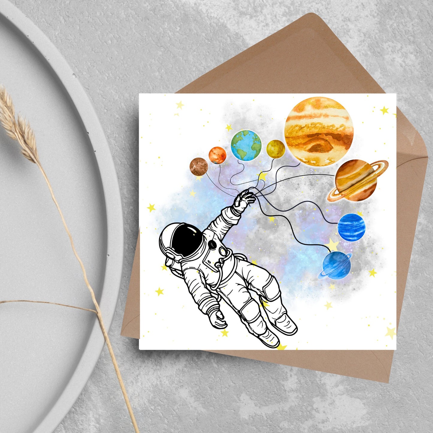 Astronomy Birthday Card, Spaceman Birthday Card, Planets Birthday Card, Lunar Celebration Card, Astronomer Birthday Card