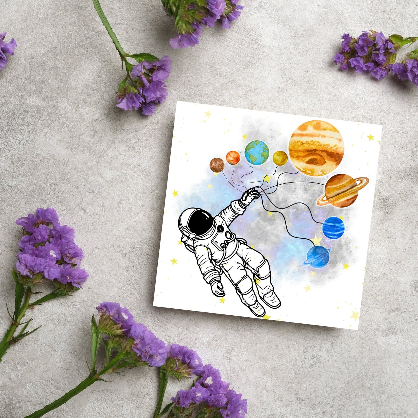Astronomy Birthday Card, Spaceman Birthday Card, Planets Birthday Card, Lunar Celebration Card, Astronomer Birthday Card