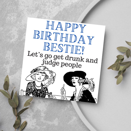 vintage drawing of 2 fancy women, happy birthday bestie lets go get drunk and judge people
