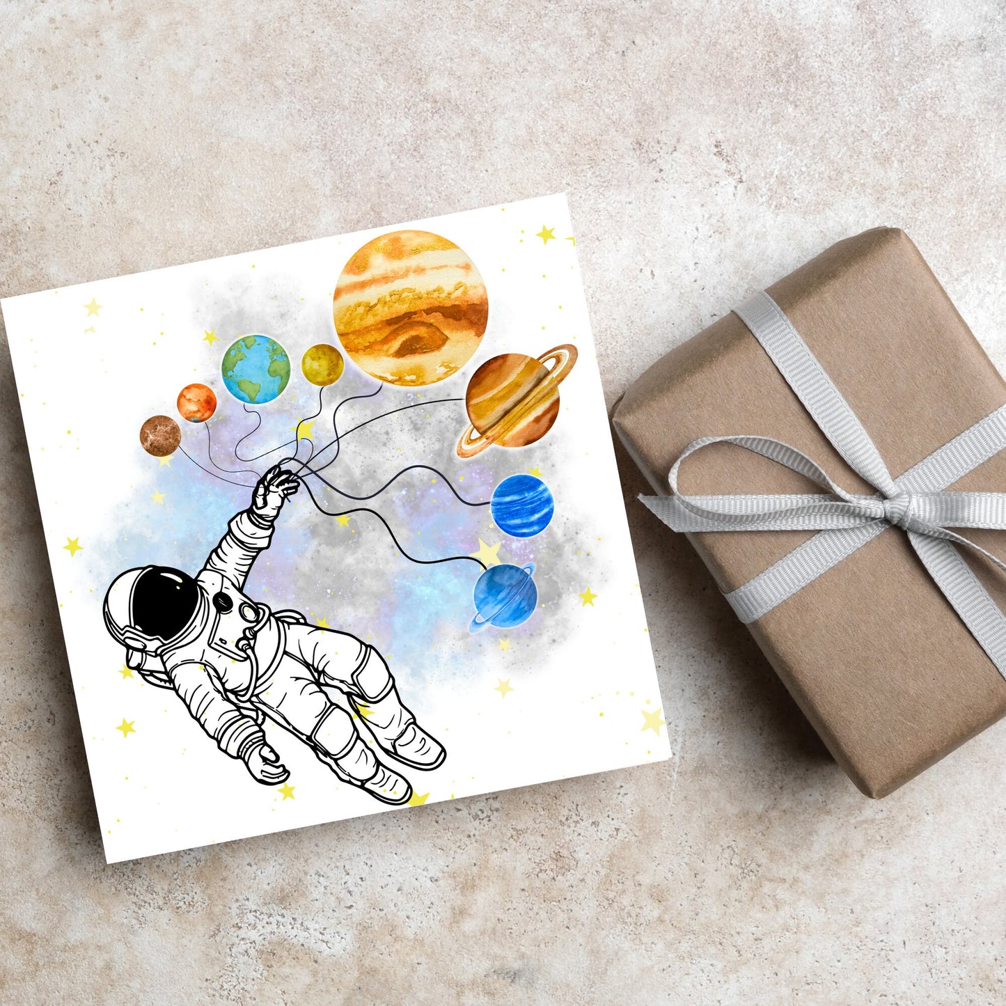 Astronomy Birthday Card, Spaceman Birthday Card, Planets Birthday Card, Lunar Celebration Card, Astronomer Birthday Card