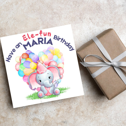 Personalised Elephant Birthday Card, Personalised Birthday Card with Elephant, Birthday Pun, Custom Birthday Card, for Him for Her
