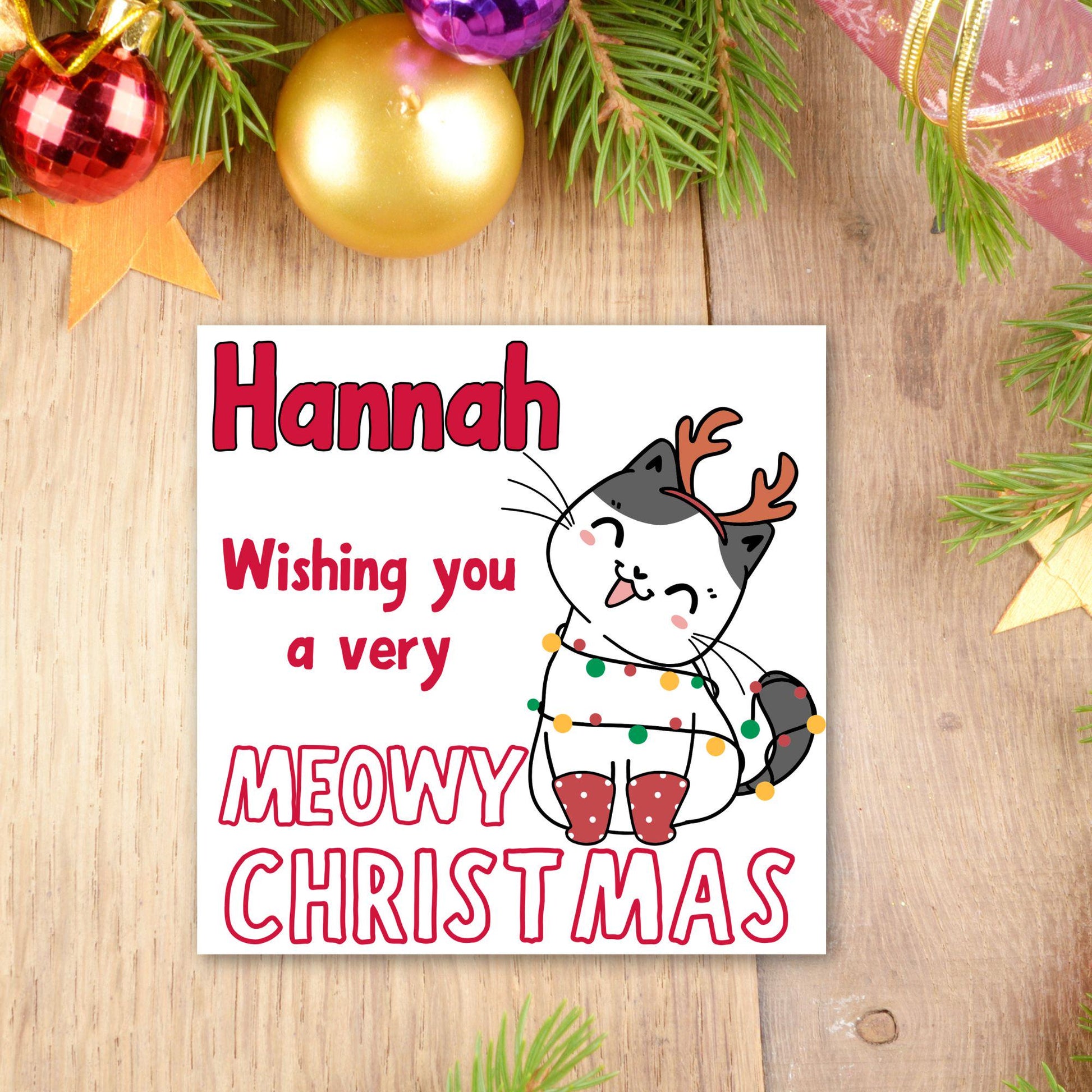 Cute Personalised Cat Card, Card for In-Laws, Cat Christmas Card, Cat Lover Card, Card for Child, Card for Granddaughter, Card for Niece