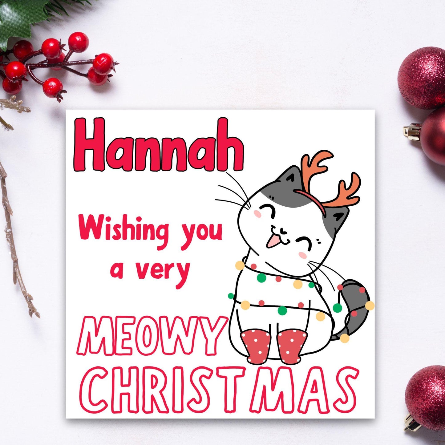 Cute Personalised Cat Card, Card for In-Laws, Cat Christmas Card, Cat Lover Card, Card for Child, Card for Granddaughter, Card for Niece