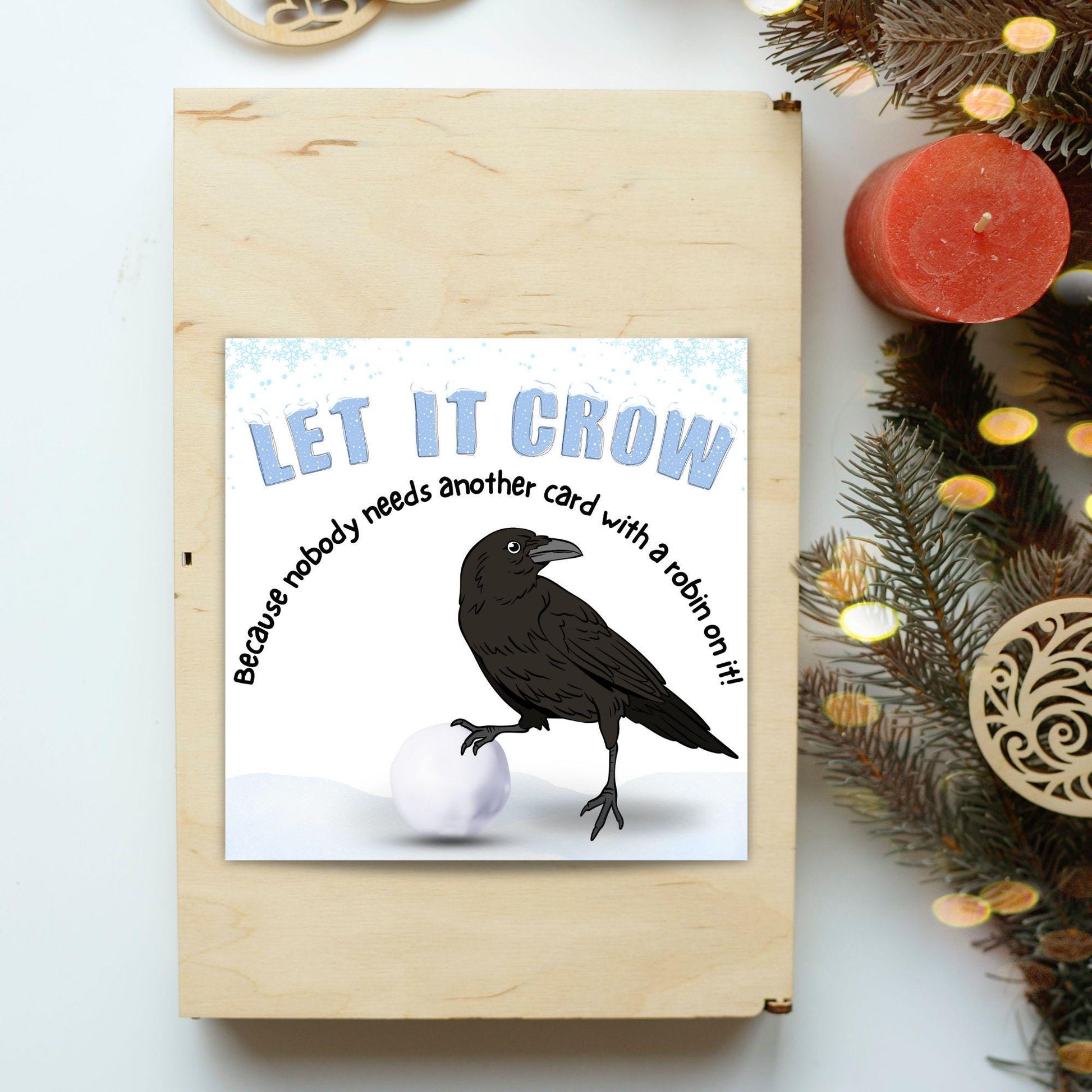 Funny Crow Christmas Card, Corvid Christmas Card, Alternative Xmas Card, Christmas card for Ornithologist.