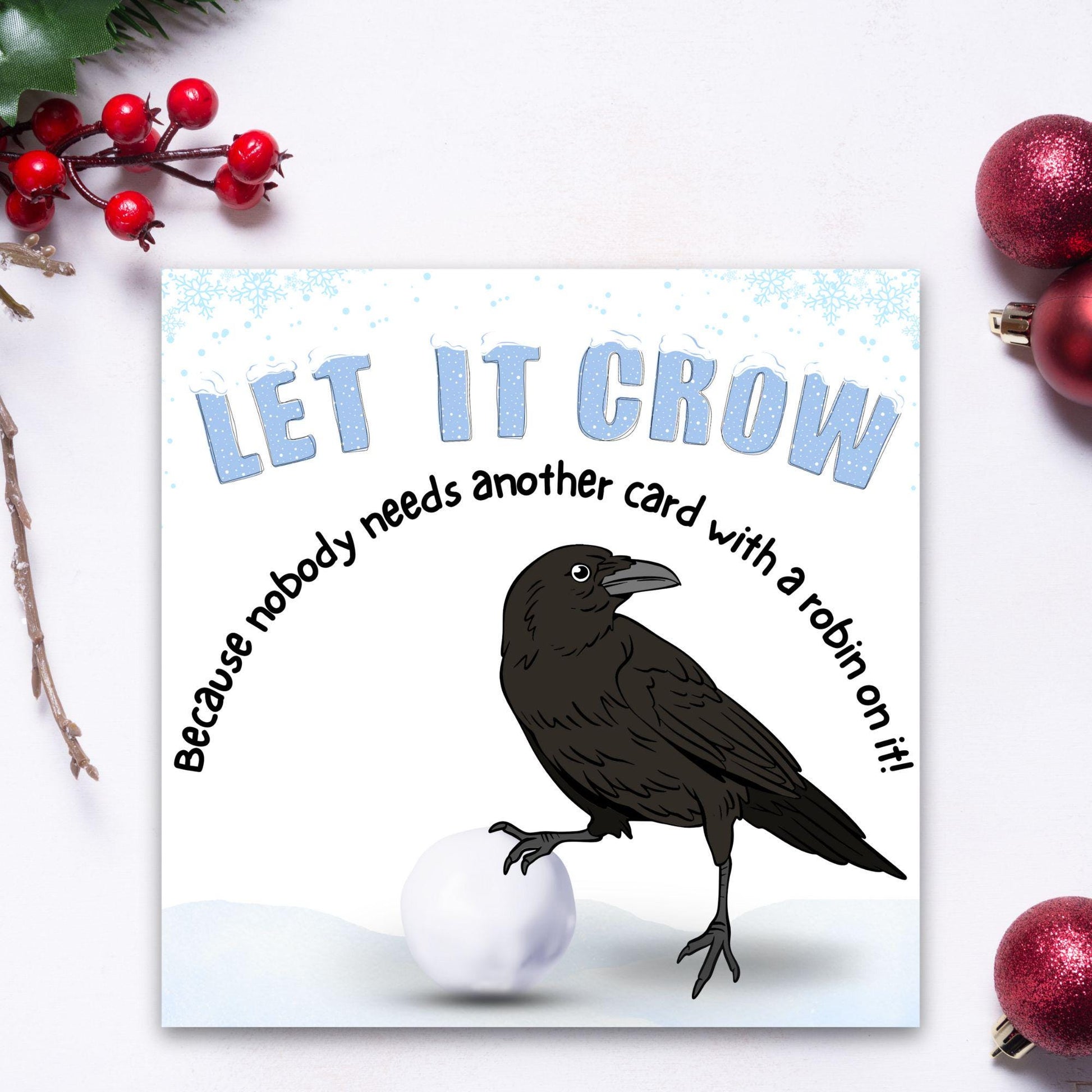 Funny Crow Christmas Card, Corvid Christmas Card, Alternative Xmas Card, Christmas card for Ornithologist.