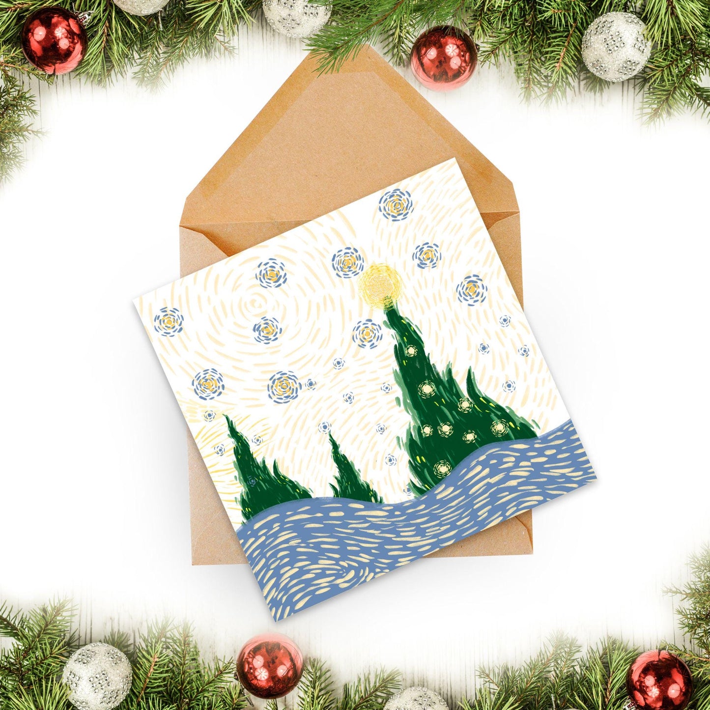 Van Gogh Christmas Card, Impressionist Card, Artist Card, Card for Husband, For Wife, Painter Card, Impressionism, Starry Night Painting