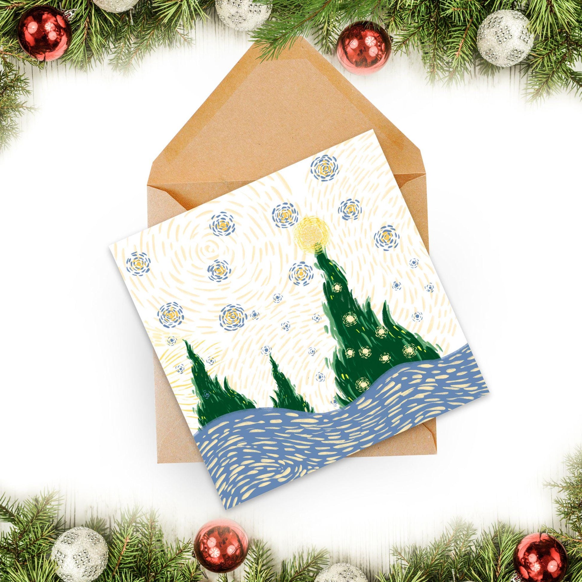 Van Gogh Christmas Card, Impressionist Card, Artist Card, Card for Husband, For Wife, Painter Card, Impressionism, Starry Night Painting