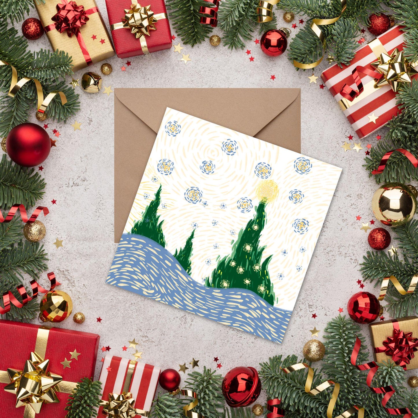 Van Gogh Christmas Card, Impressionist Card, Artist Card, Card for Husband, For Wife, Painter Card, Impressionism, Starry Night Painting