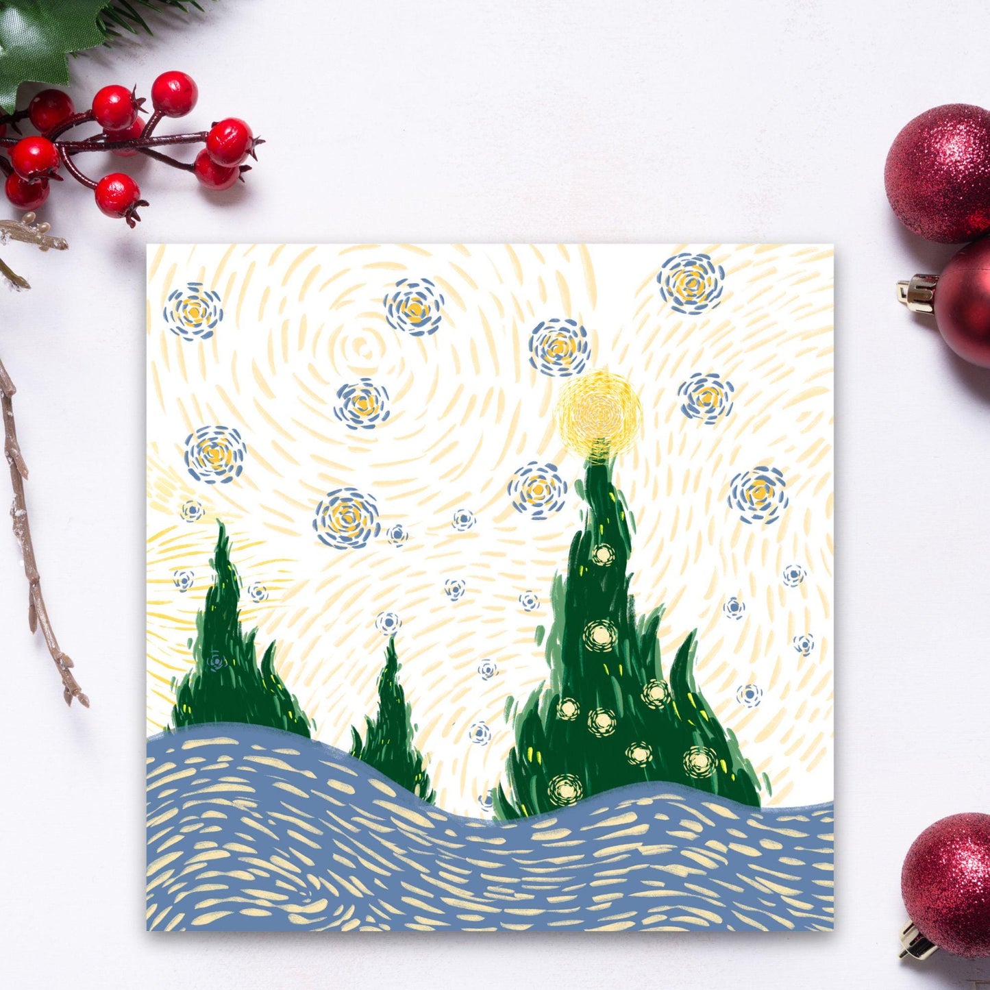 Van Gogh Christmas Card, Impressionist Card, Artist Card, Card for Husband, For Wife, Painter Card, Impressionism, Starry Night Painting