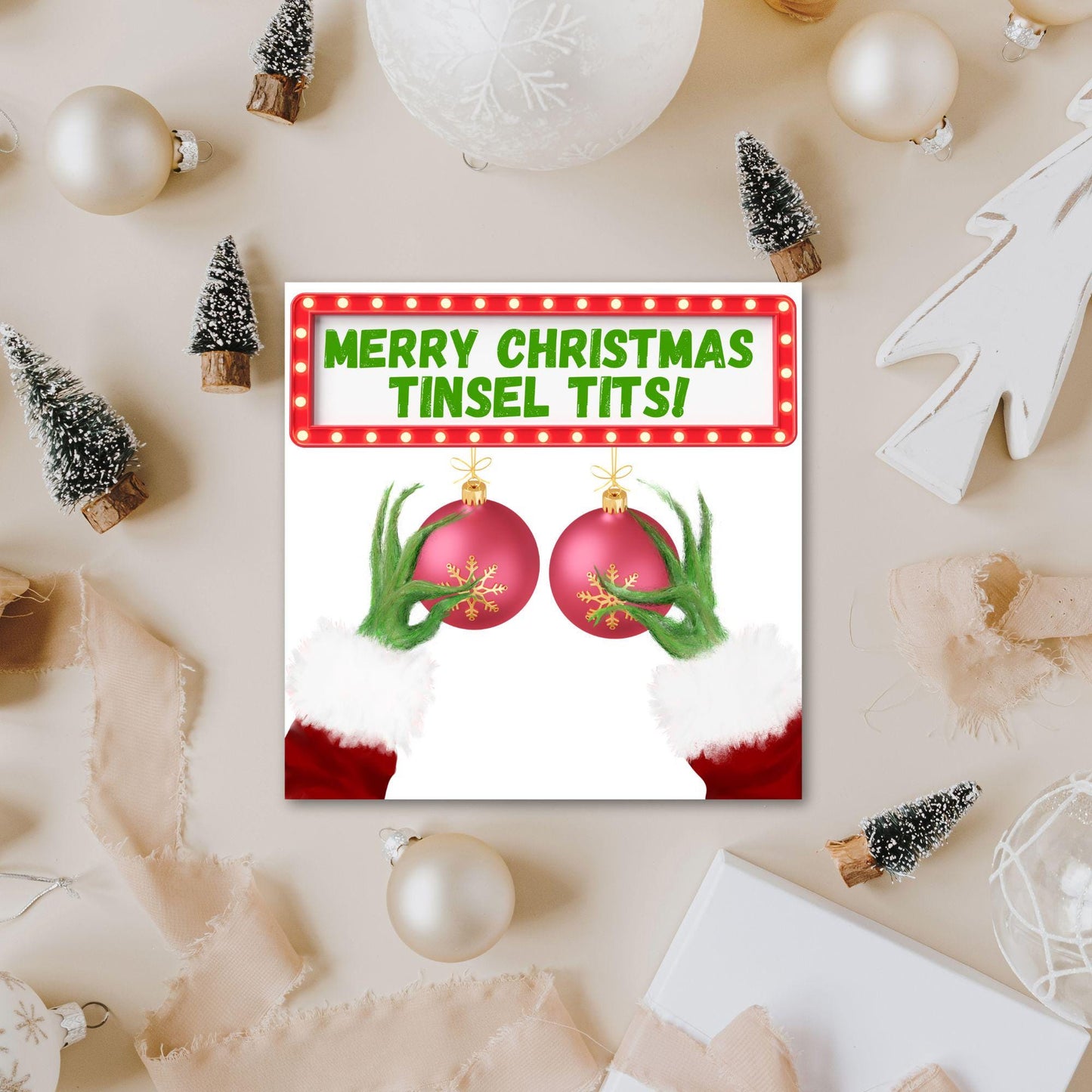 Rude Christmas Card, Grinch Card, Card for Girlfriend, Card for Wife, Card for Best Friend, Tinsel Tits, Funny Christmas Card for Her