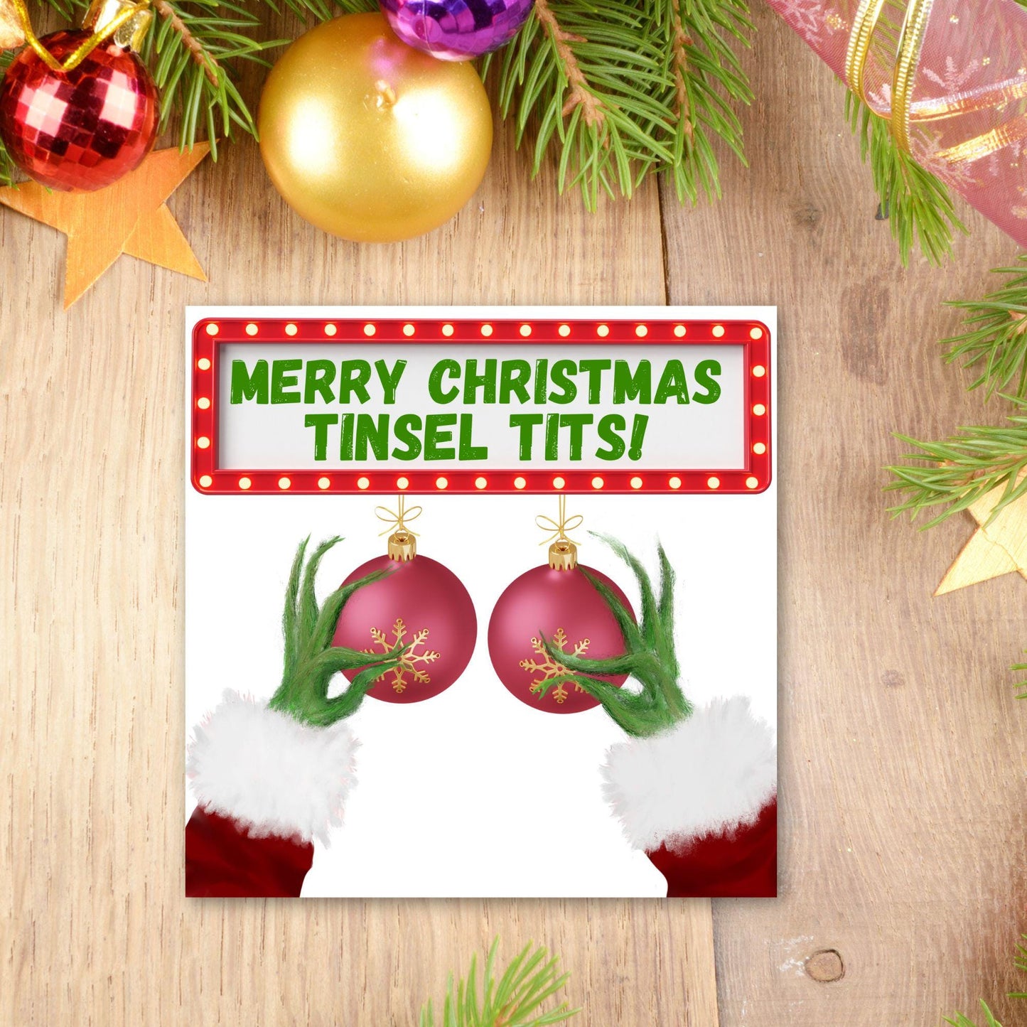 Rude Christmas Card, Grinch Card, Card for Girlfriend, Card for Wife, Card for Best Friend, Tinsel Tits, Funny Christmas Card for Her