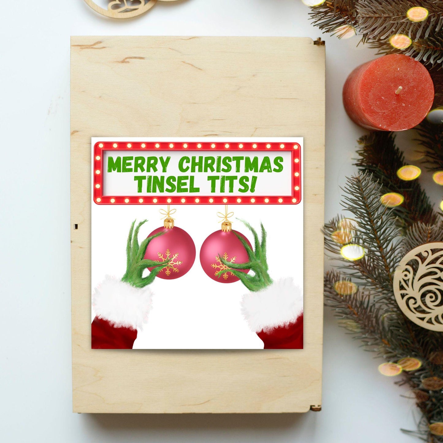 Rude Christmas Card, Grinch Card, Card for Girlfriend, Card for Wife, Card for Best Friend, Tinsel Tits, Funny Christmas Card for Her