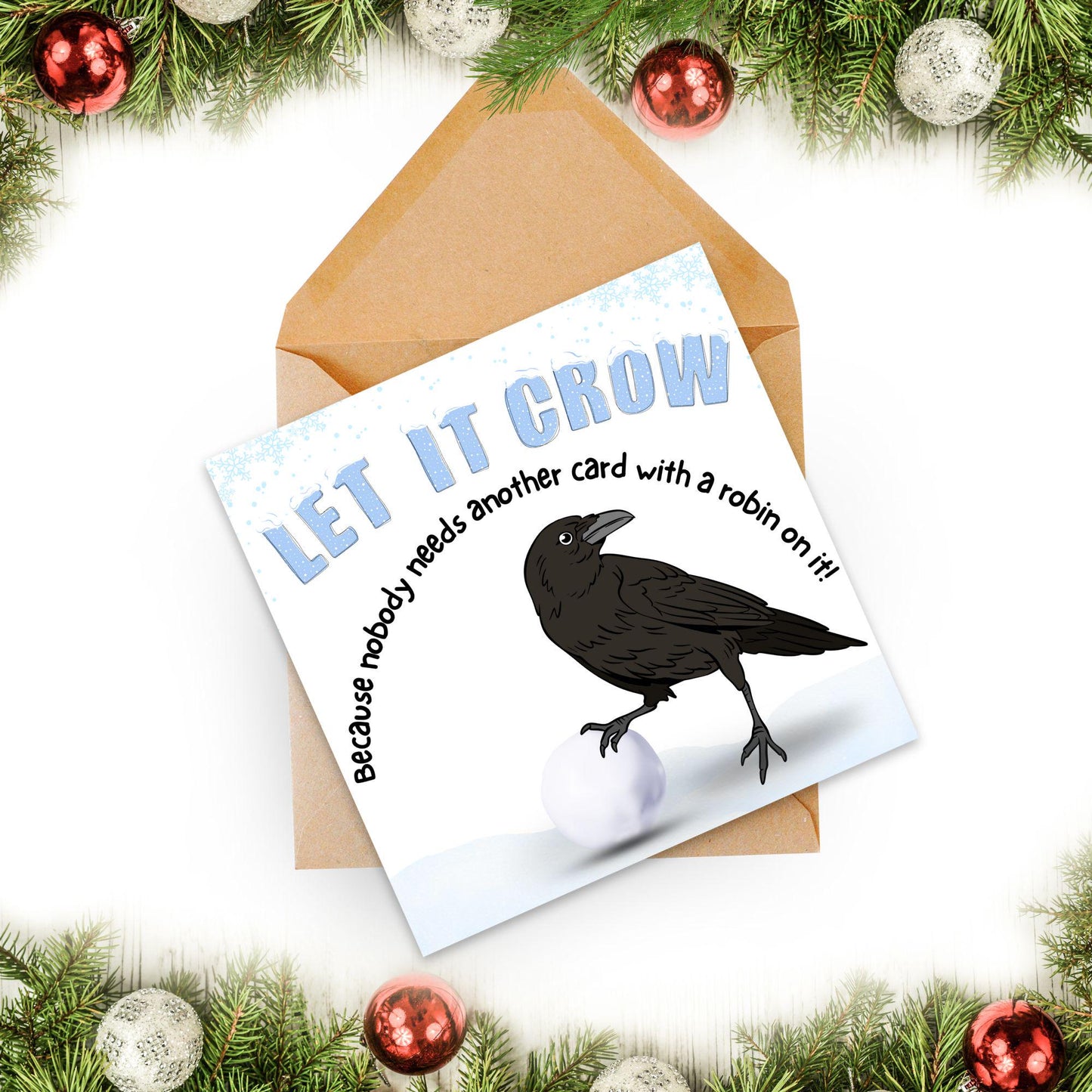 Funny Crow Christmas Card, Corvid Christmas Card, Alternative Xmas Card, Christmas card for Ornithologist.