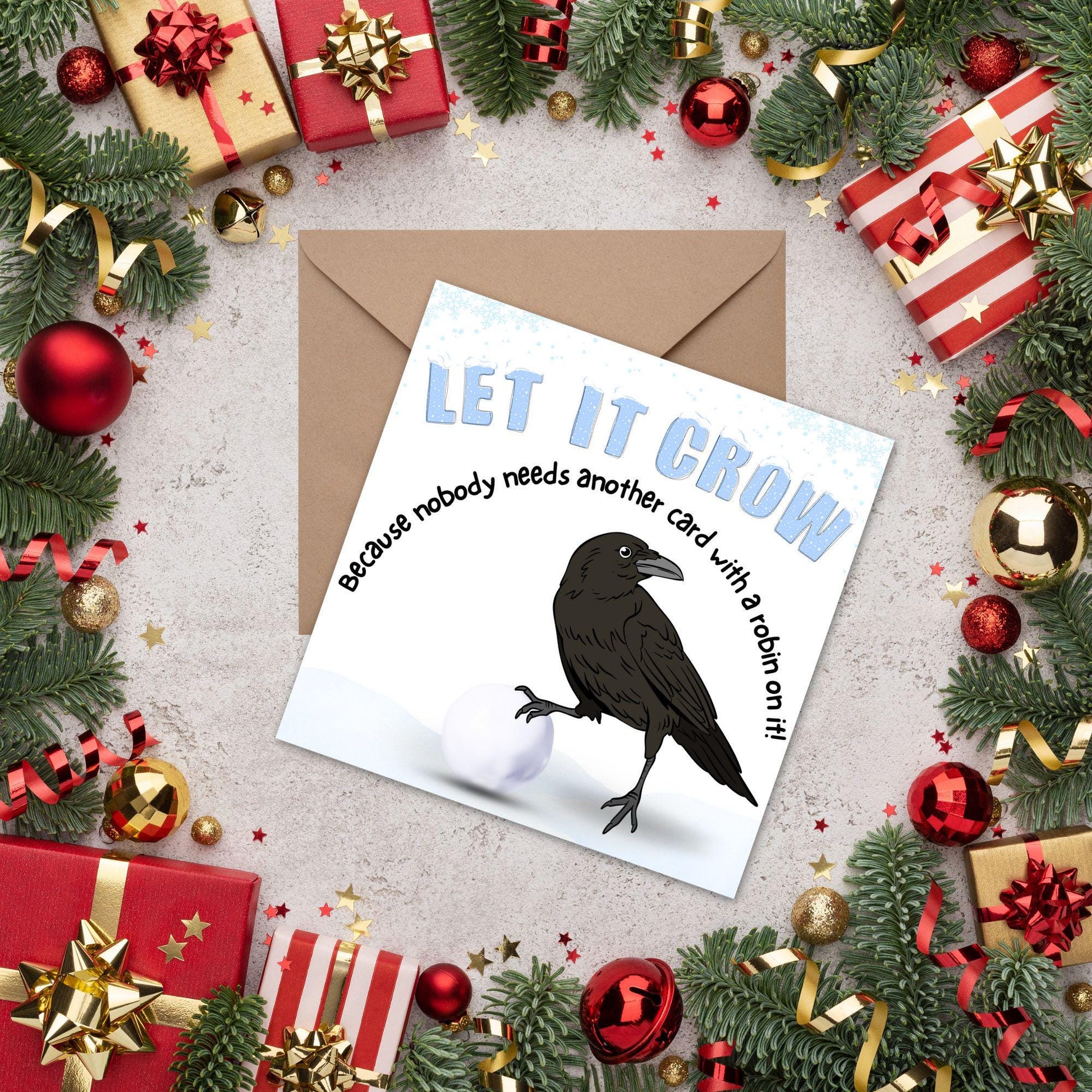 Funny Crow Christmas Card, Corvid Christmas Card, Alternative Xmas Card, Christmas card for Ornithologist.