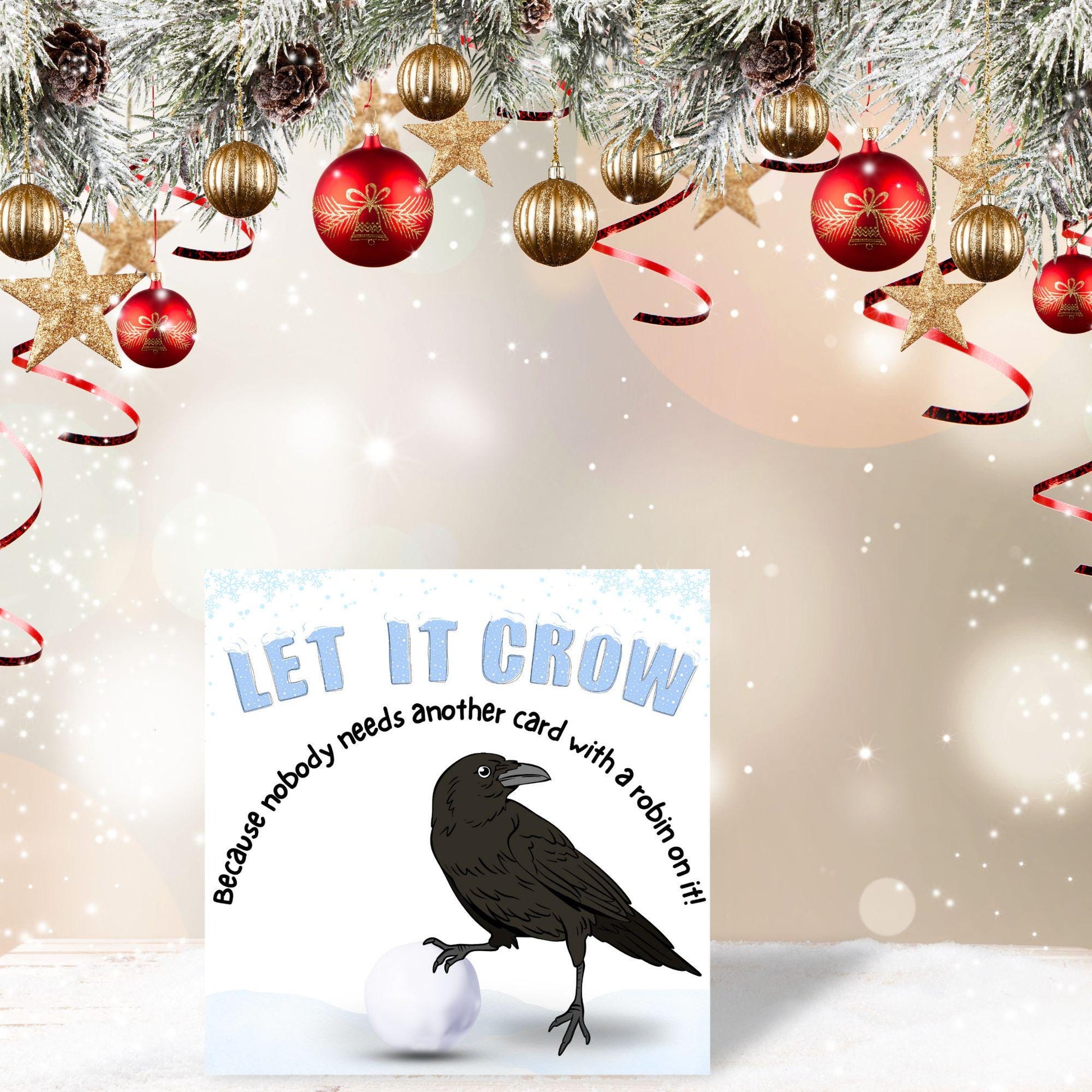 Funny Crow Christmas Card, Corvid Christmas Card, Alternative Xmas Card, Christmas card for Ornithologist.
