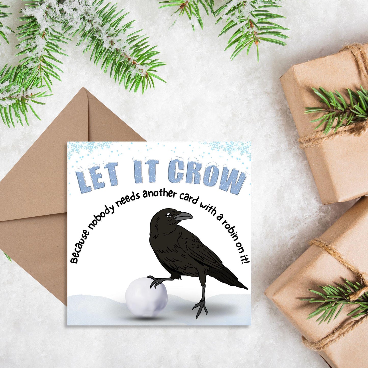Funny Crow Christmas Card, Corvid Christmas Card, Alternative Xmas Card, Christmas card for Ornithologist.
