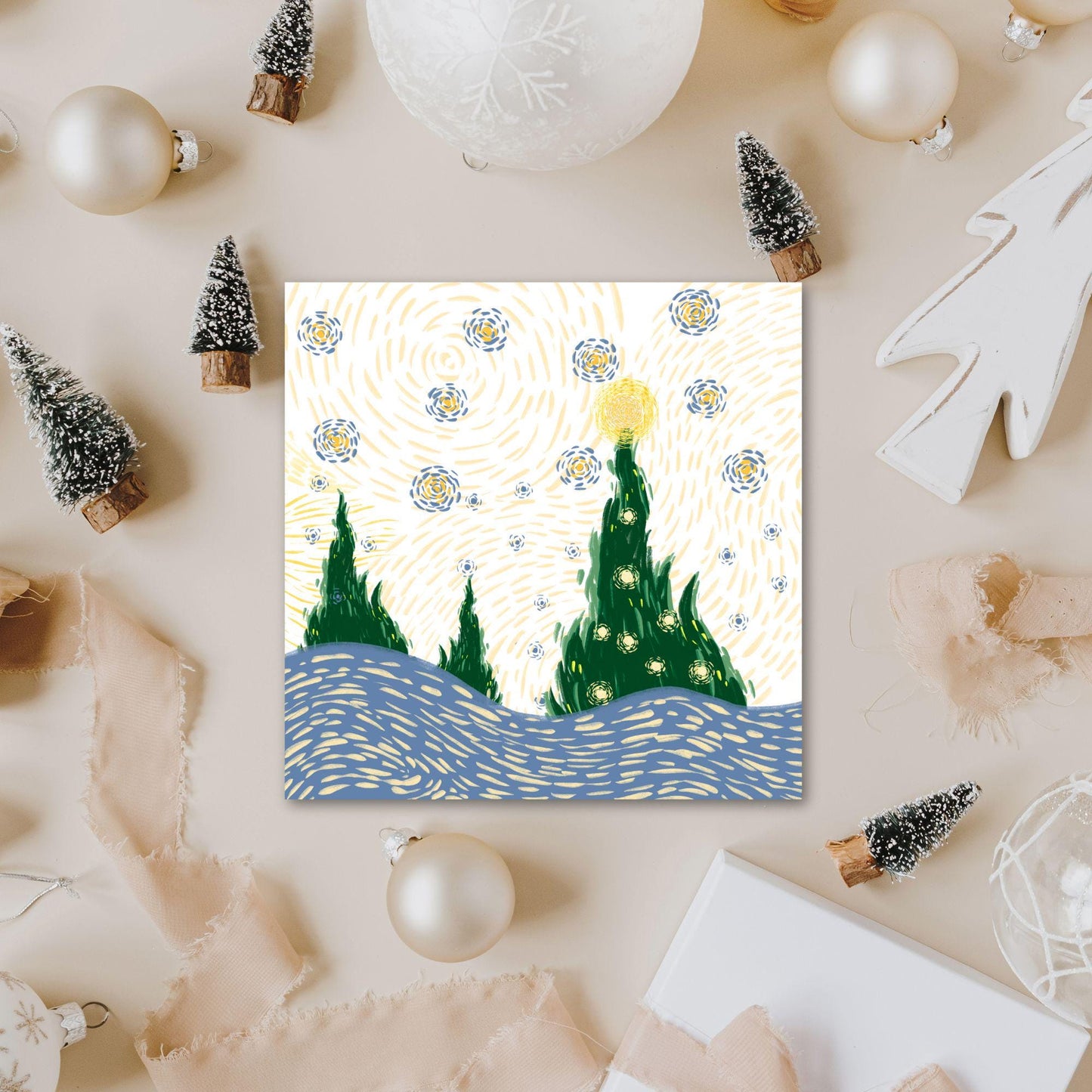 Van Gogh Christmas Card, Impressionist Card, Artist Card, Card for Husband, For Wife, Painter Card, Impressionism, Starry Night Painting