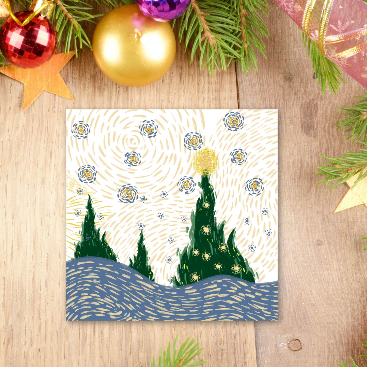 Van Gogh Christmas Card, Impressionist Card, Artist Card, Card for Husband, For Wife, Painter Card, Impressionism, Starry Night Painting