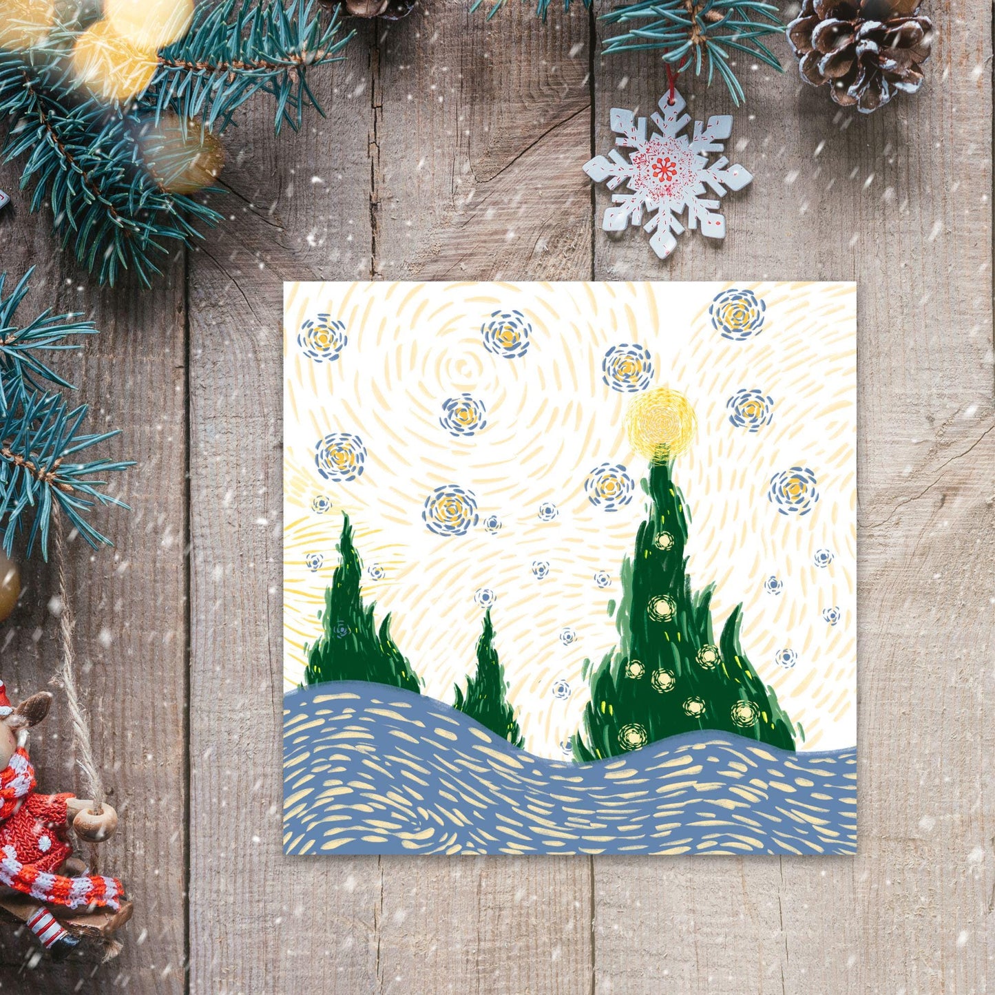 Van Gogh Christmas Card, Impressionist Card, Artist Card, Card for Husband, For Wife, Painter Card, Impressionism, Starry Night Painting