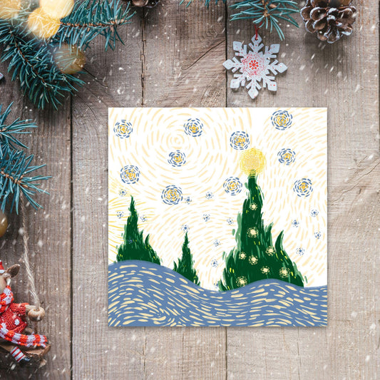 Van Gogh Christmas Card, Impressionist Card, Artist Card, Card for Husband, For Wife, Painter Card, Impressionism, Starry Night Painting