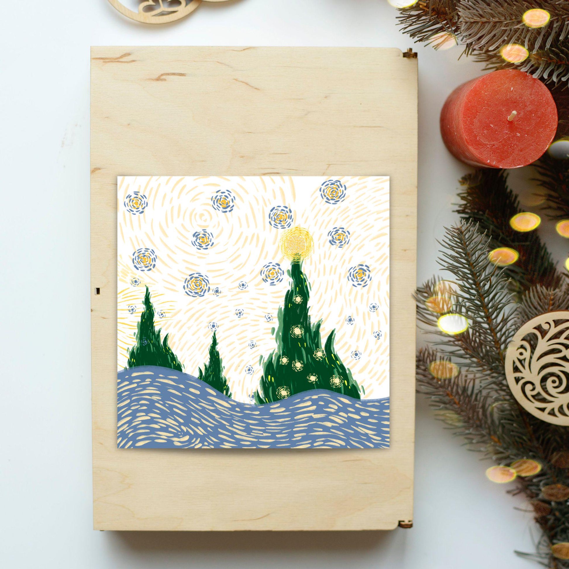 Van Gogh Christmas Card, Impressionist Card, Artist Card, Card for Husband, For Wife, Painter Card, Impressionism, Starry Night Painting