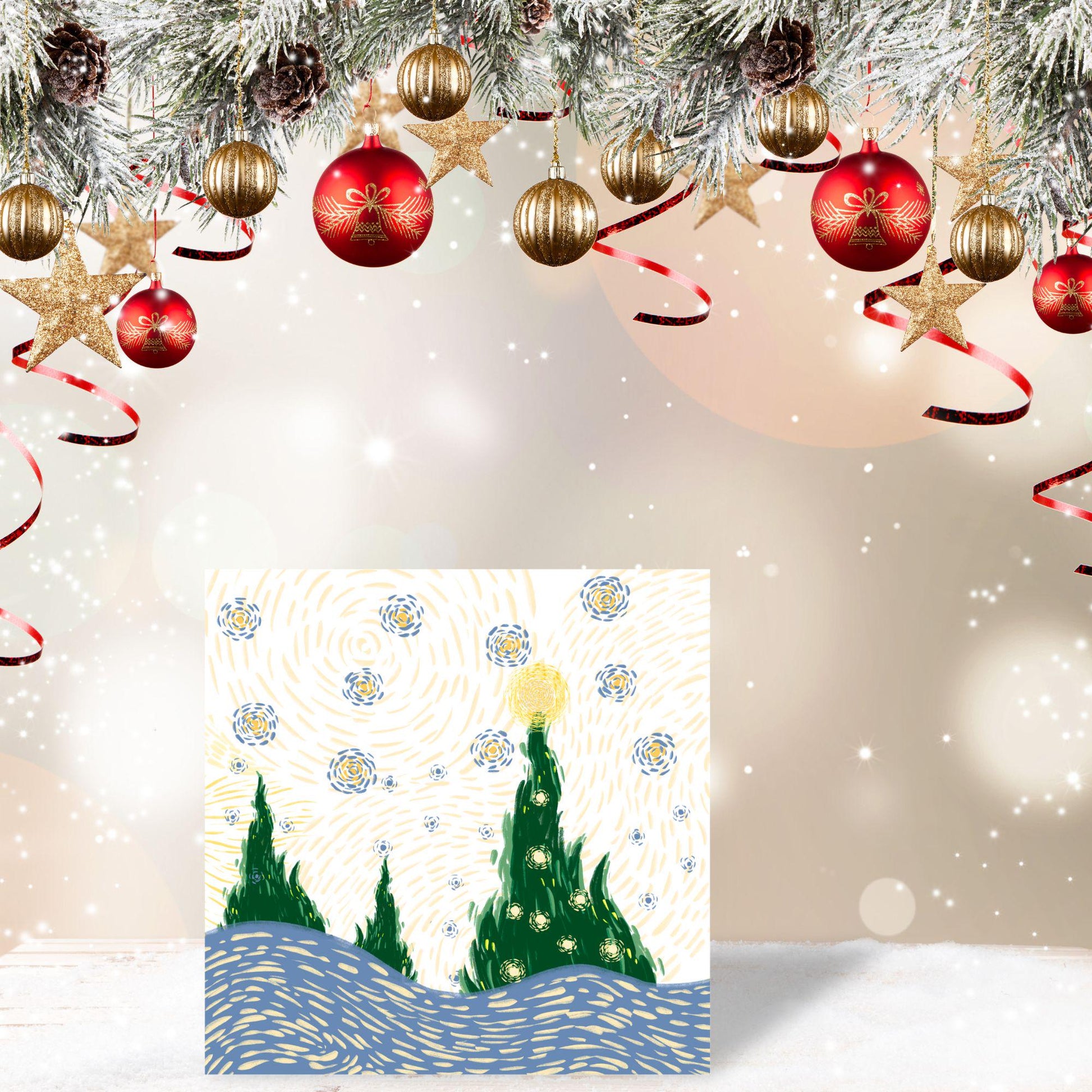 Van Gogh Christmas Card, Impressionist Card, Artist Card, Card for Husband, For Wife, Painter Card, Impressionism, Starry Night Painting