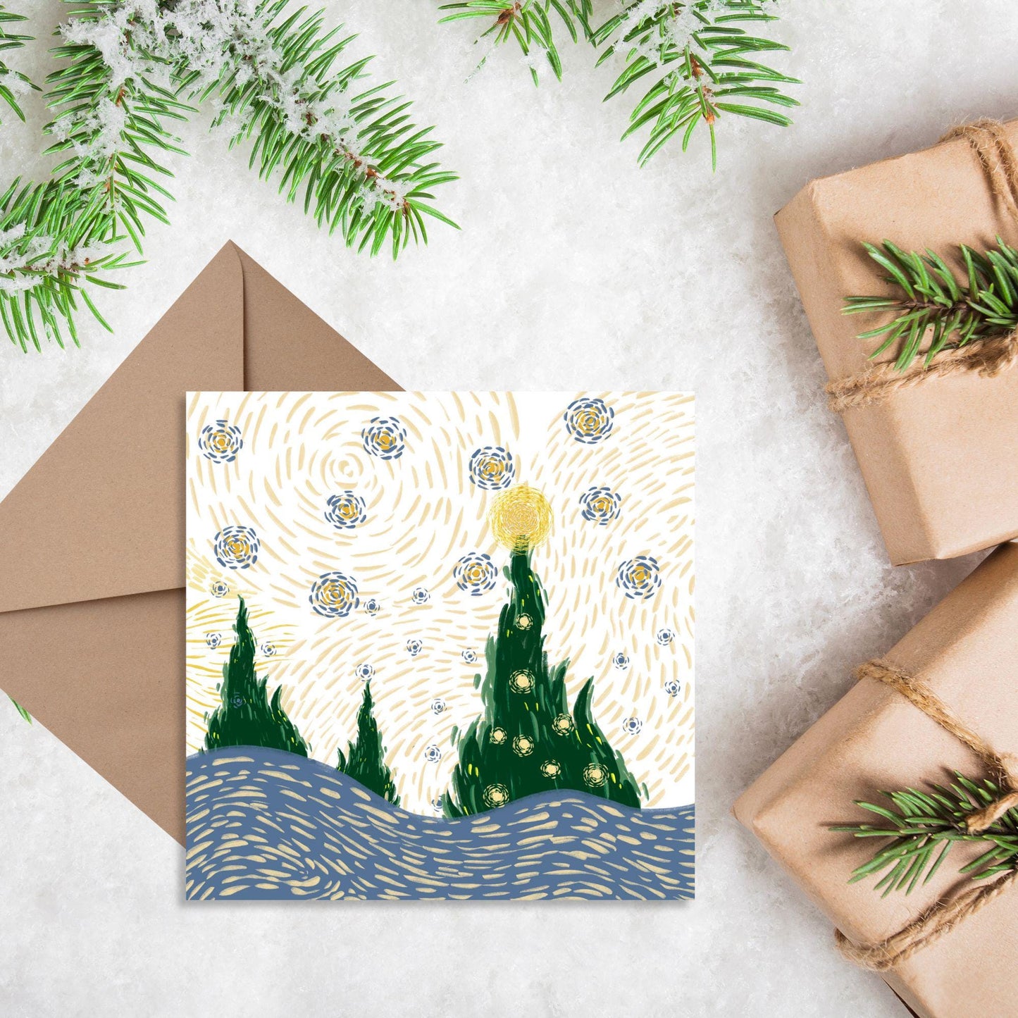 Van Gogh Christmas Card, Impressionist Card, Artist Card, Card for Husband, For Wife, Painter Card, Impressionism, Starry Night Painting
