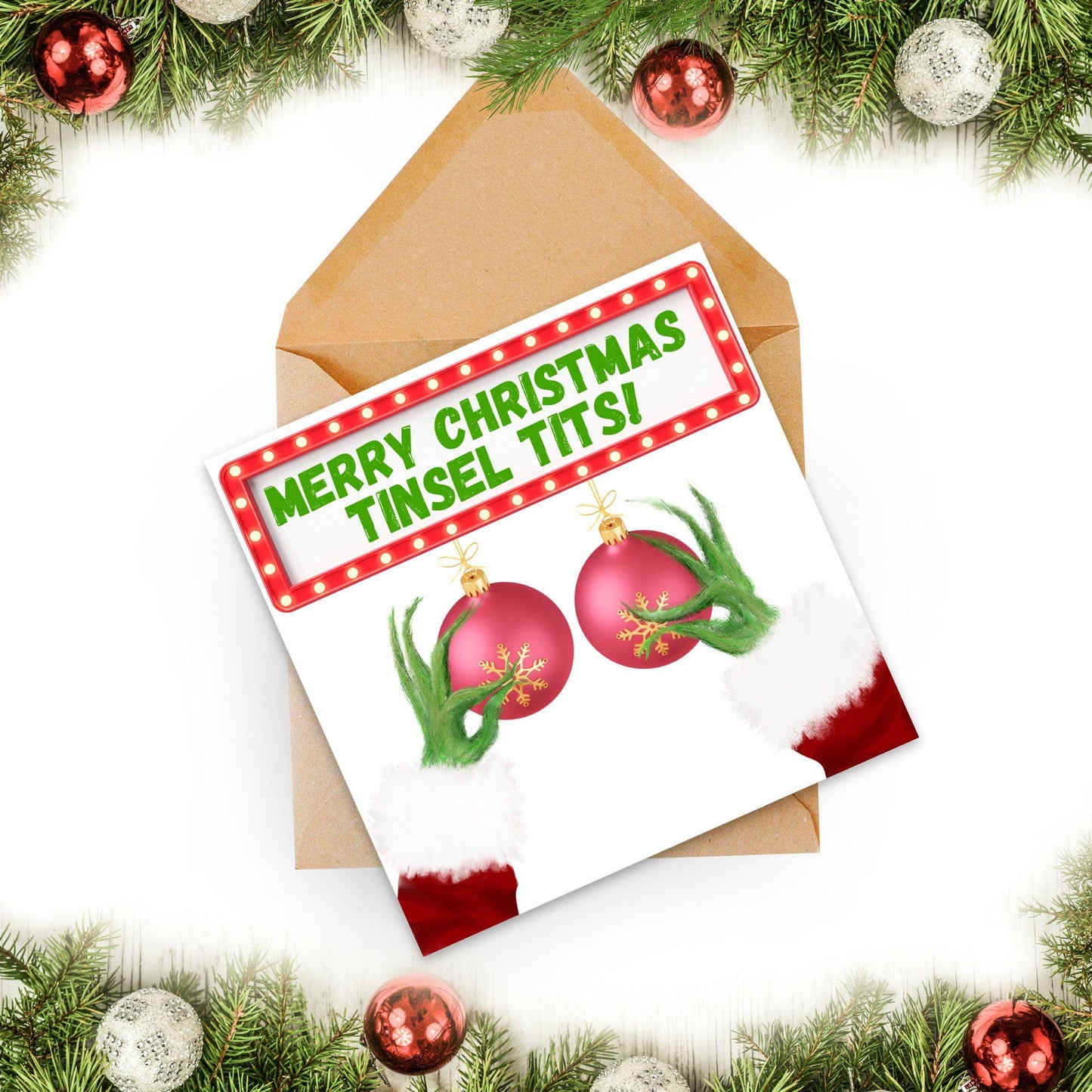 Rude Christmas Card, Grinch Card, Card for Girlfriend, Card for Wife, Card for Best Friend, Tinsel Tits, Funny Christmas Card for Her