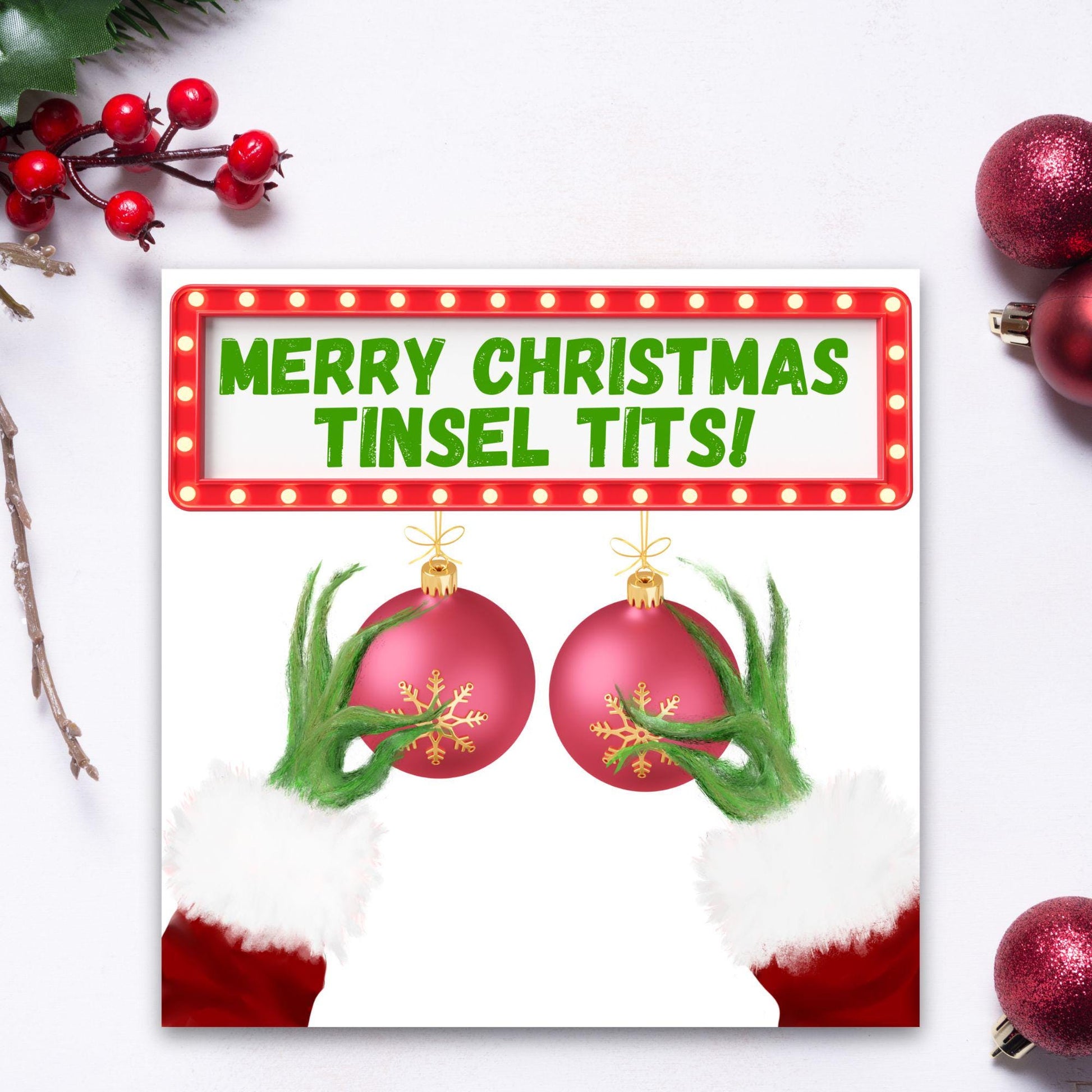Rude Christmas Card, Grinch Card, Card for Girlfriend, Card for Wife, Card for Best Friend, Tinsel Tits, Funny Christmas Card for Her