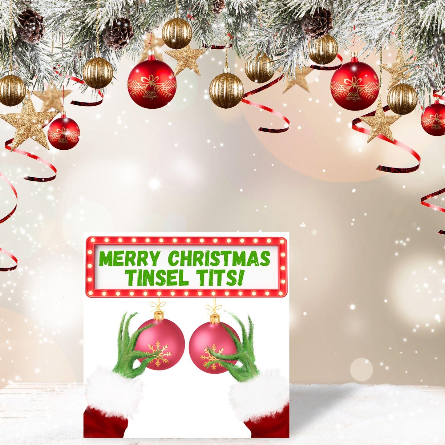 Rude Christmas Card, Grinch Card, Card for Girlfriend, Card for Wife, Card for Best Friend, Tinsel Tits, Funny Christmas Card for Her