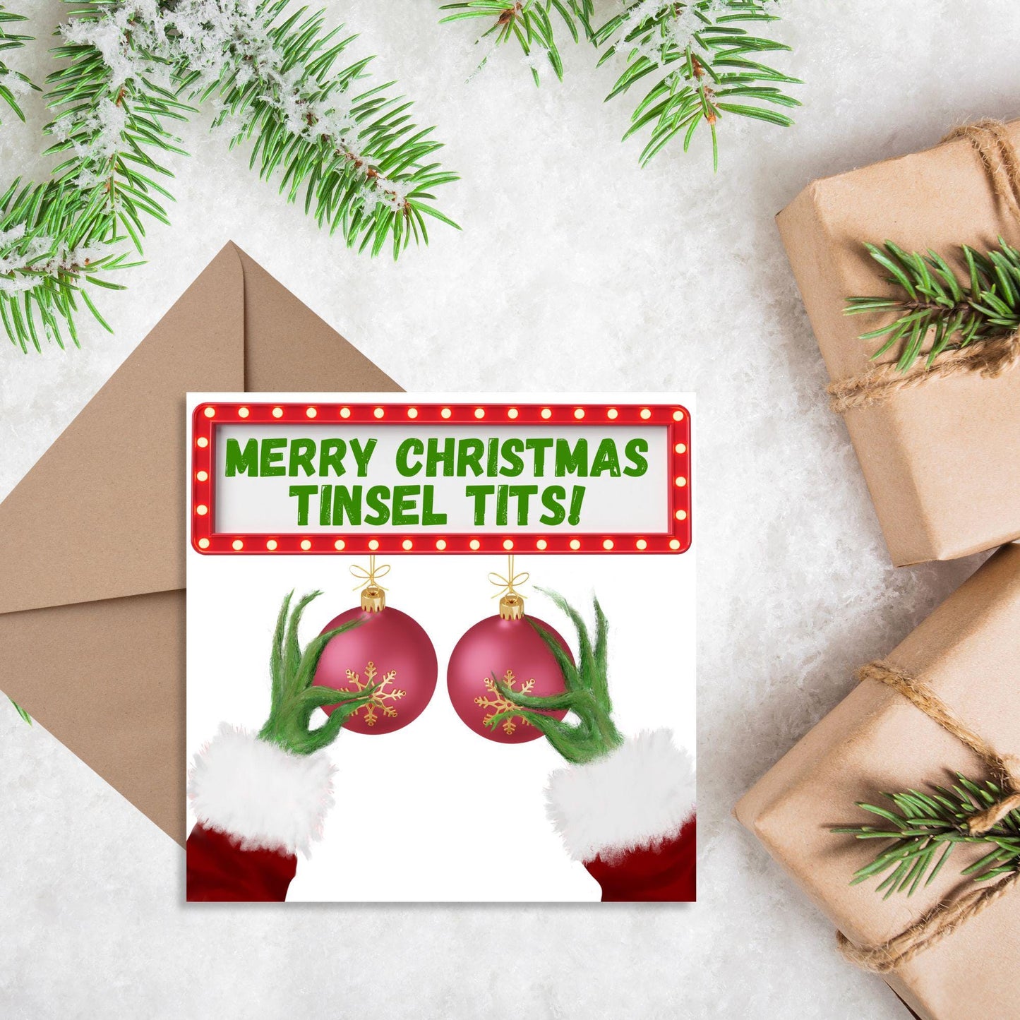 Rude Christmas Card, Grinch Card, Card for Girlfriend, Card for Wife, Card for Best Friend, Tinsel Tits, Funny Christmas Card for Her