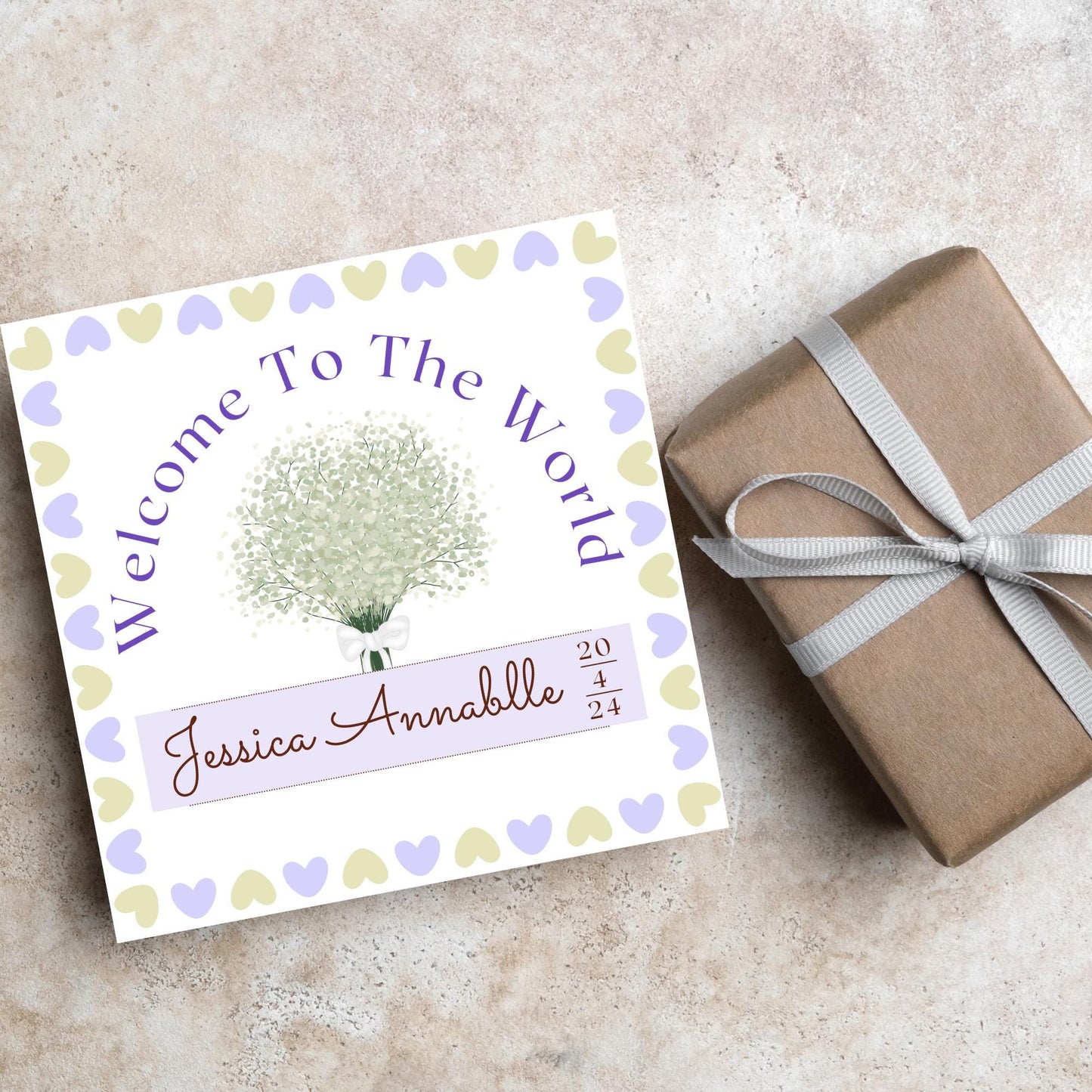 Personalised New Baby Card, Baby Boy, Baby Girl, Congratulations, Baby Card, Welcome to The World, Birth, New Mum Card, Custom Name Card