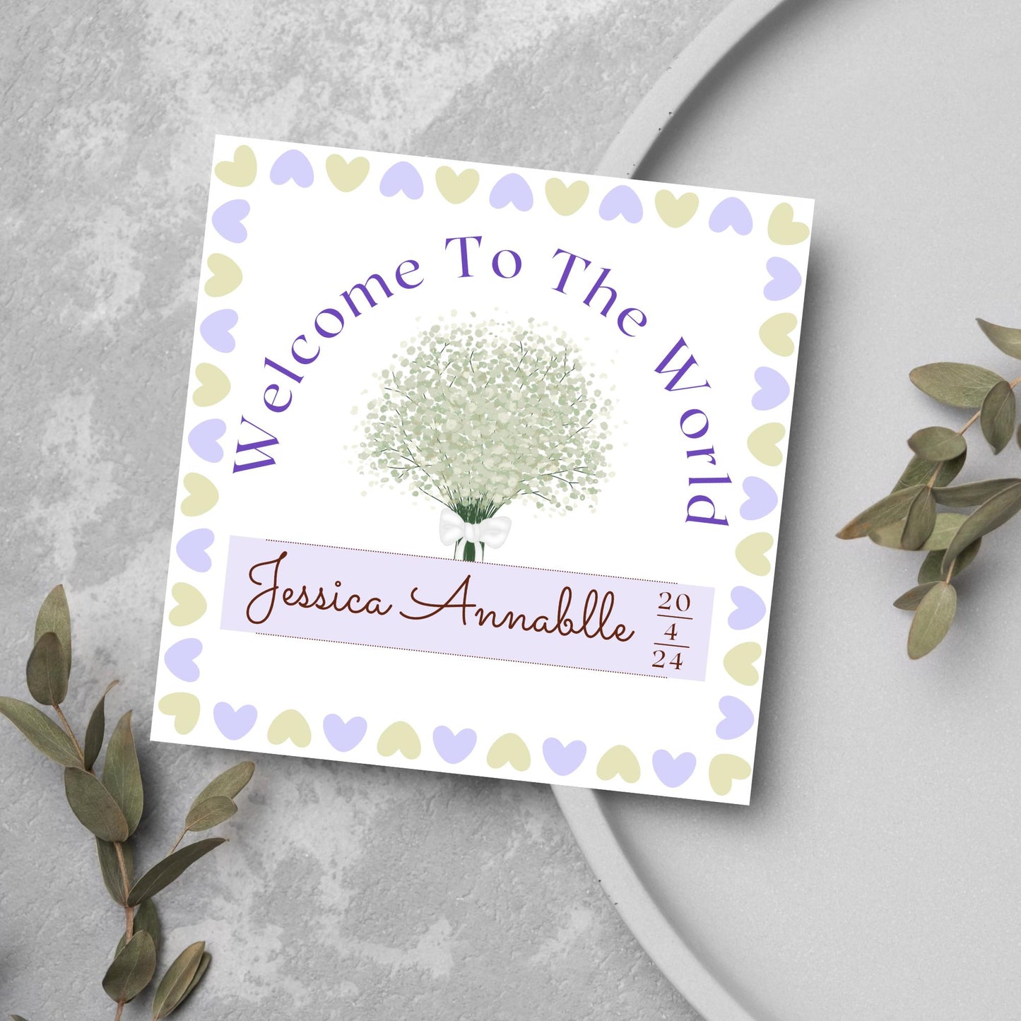 Personalised New Baby Card, Baby Boy, Baby Girl, Congratulations, Baby Card, Welcome to The World, Birth, New Mum Card, Custom Name Card