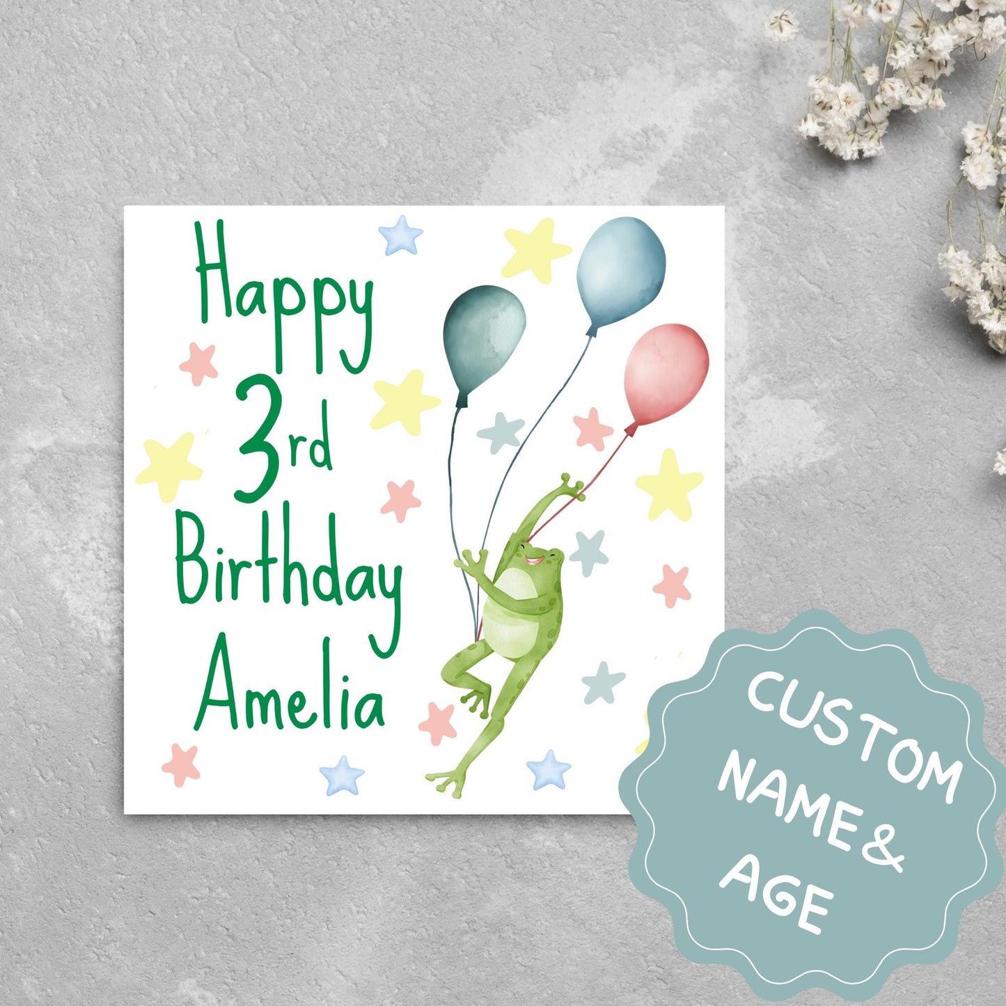 Personalised Name and Age Frog Birthday Card, Funny Frog design, Frog Card, Name Birthday Card, Child Birthday Card 5th 6th 7th 8th 9th 10th