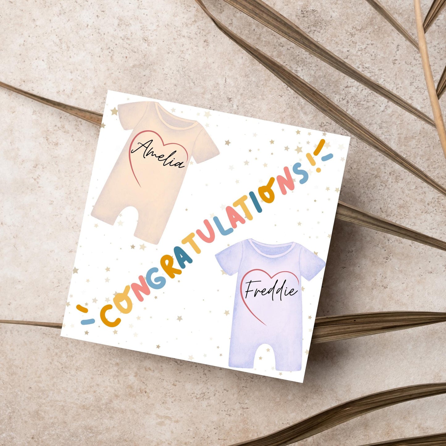 Personalised New Baby Card Twins, Baby Boy, Baby Girl, Baby Card, Congratulations, Birth Card, Baby Announcement, Custom Name Card