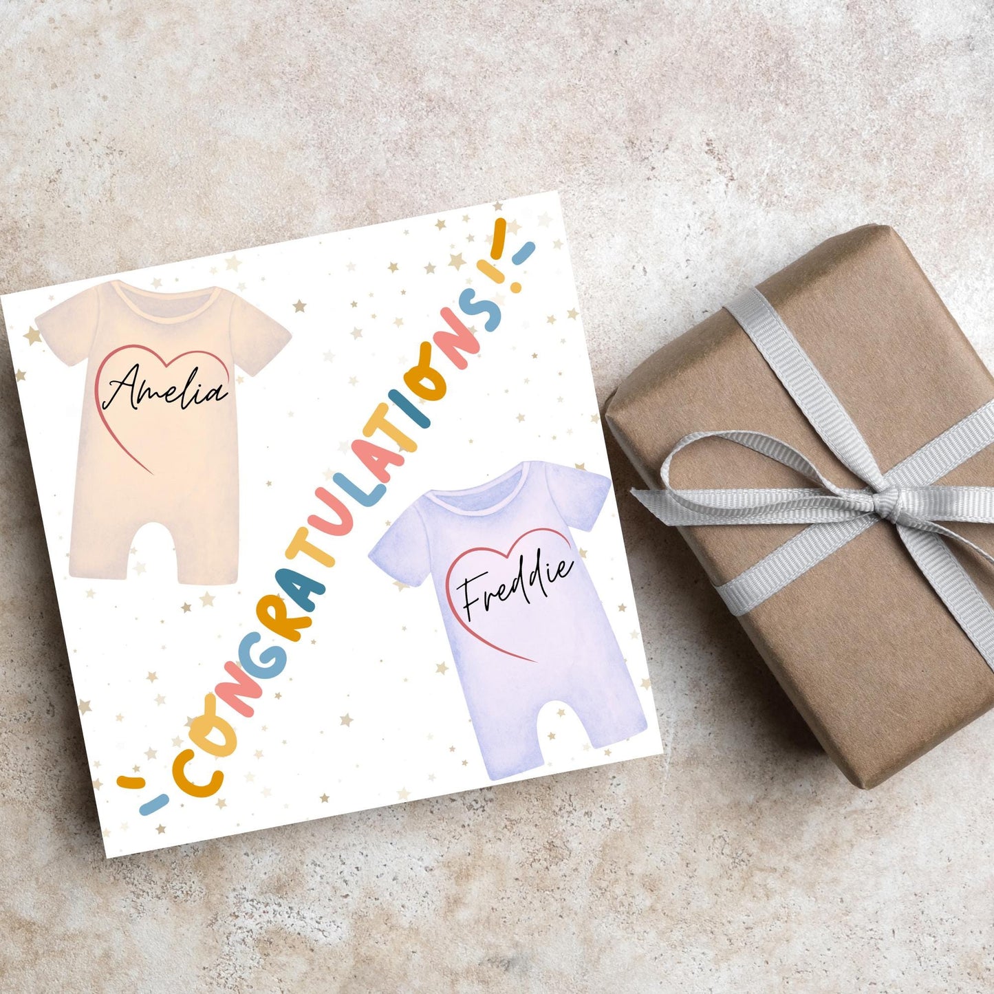 Personalised New Baby Card Twins, Baby Boy, Baby Girl, Baby Card, Congratulations, Birth Card, Baby Announcement, Custom Name Card