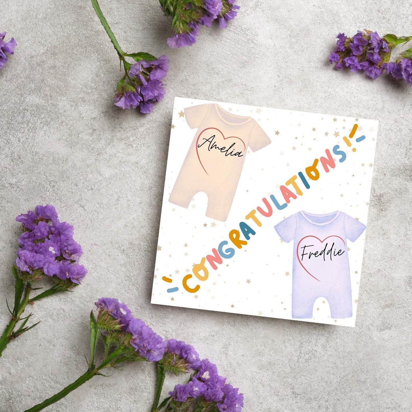 Personalised New Baby Card Twins, Baby Boy, Baby Girl, Baby Card, Congratulations, Birth Card, Baby Announcement, Custom Name Card